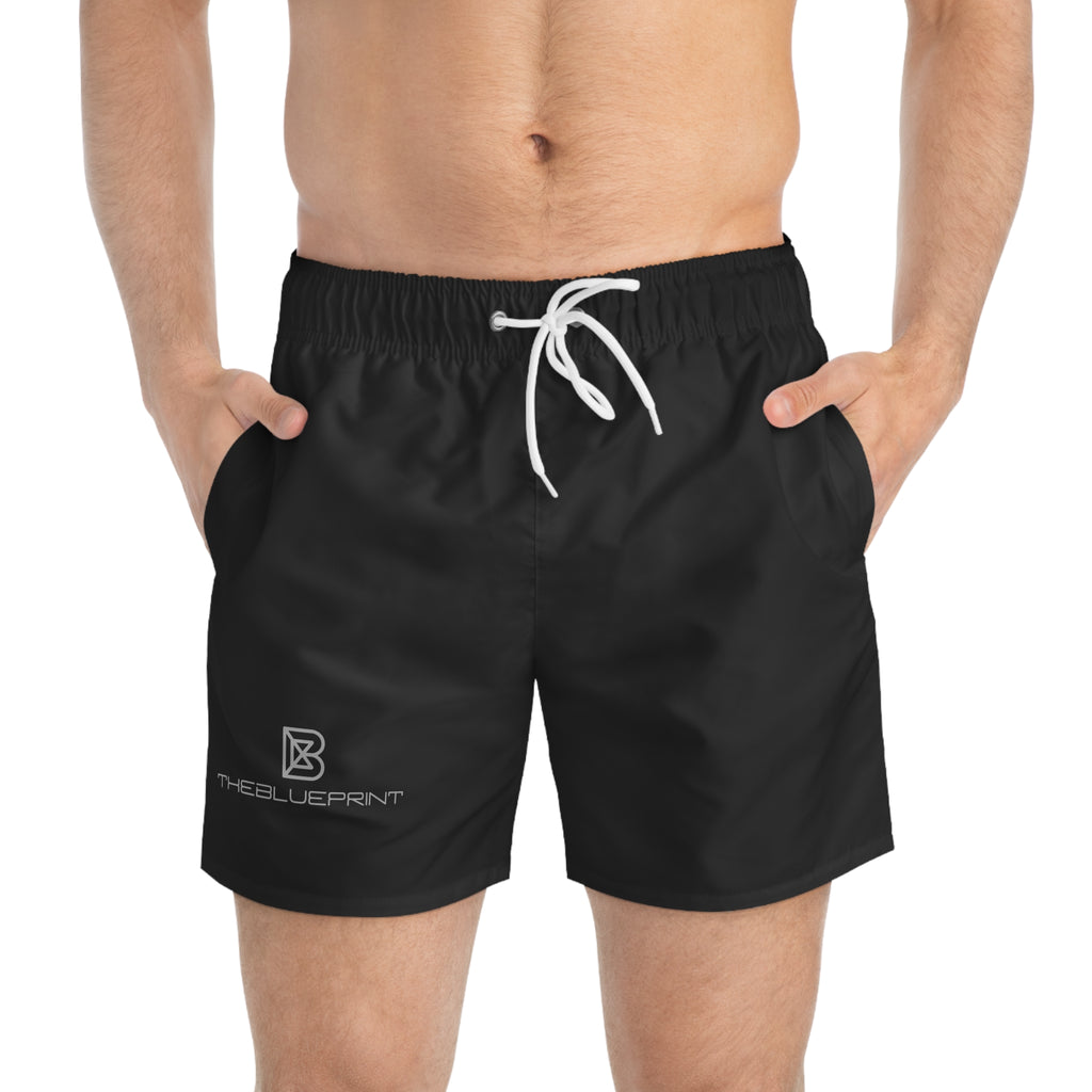 Minimal White Swim Trunks — Subtle Logo Beach Shorts