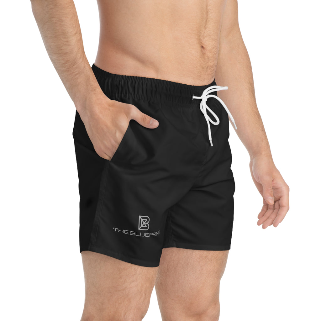 Minimal White Swim Trunks — Subtle Logo Beach Shorts