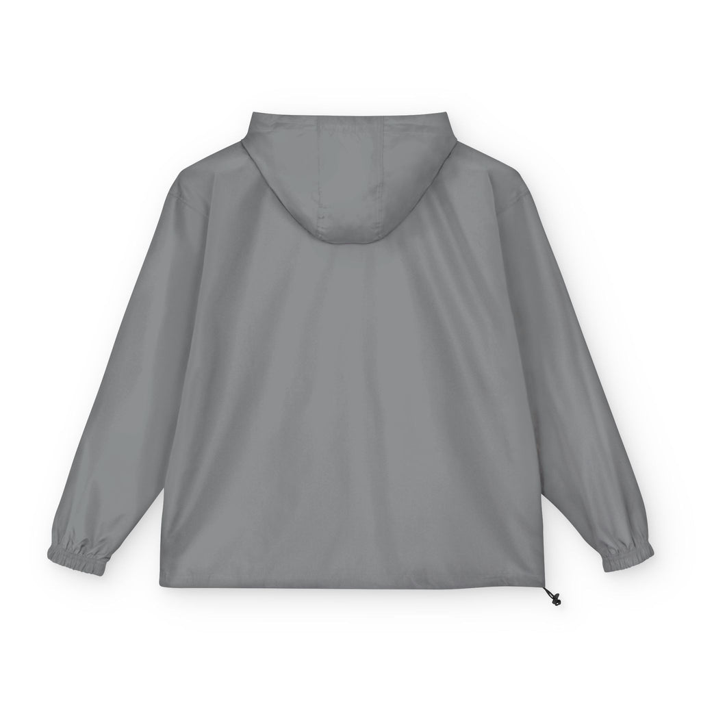 Black Packable Anorak Jacket with Minimal Floral Logo — Lightweight Hooded Windbreaker