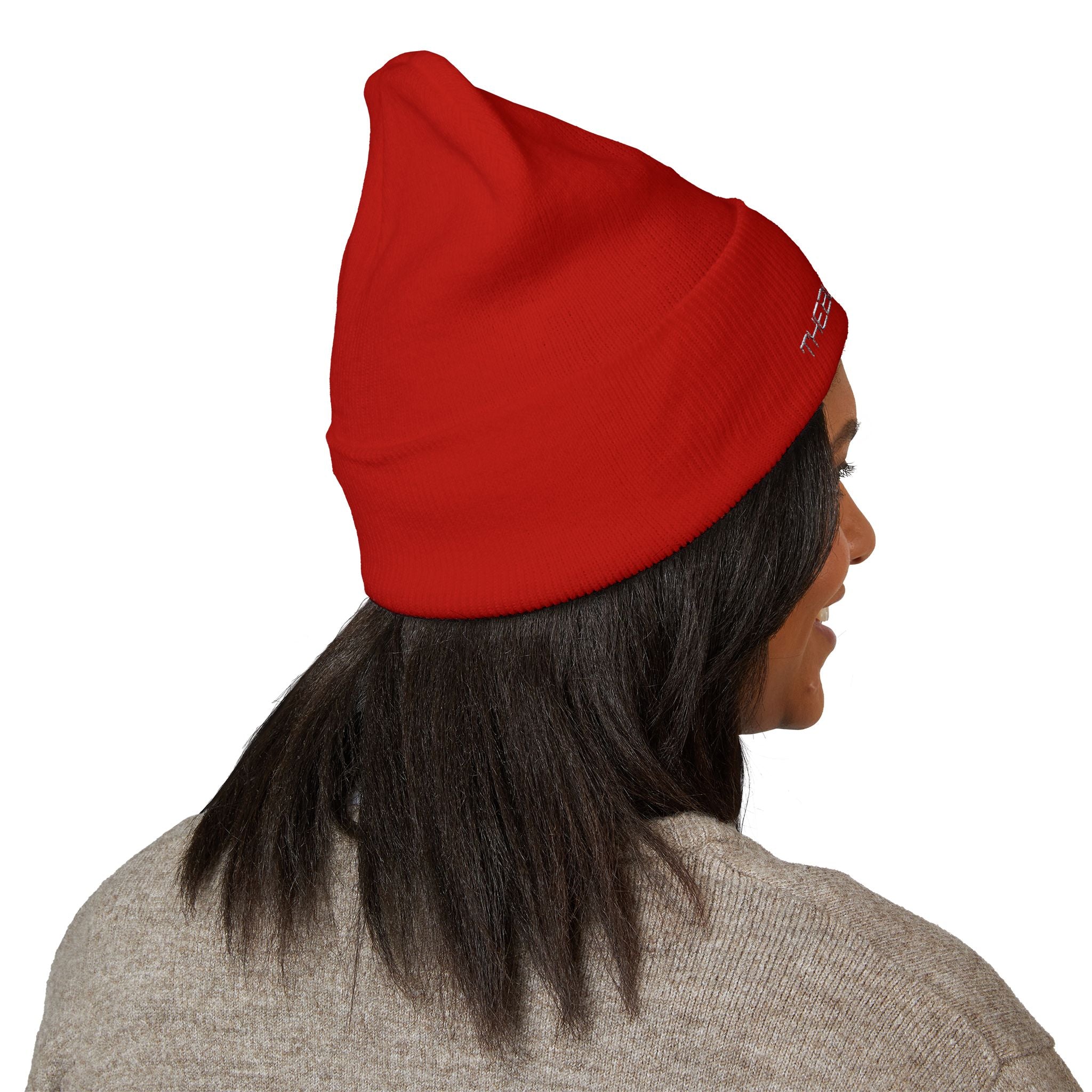 Embroidered White Cuffed Beanie — Minimal 'B' Logo Knit Hat