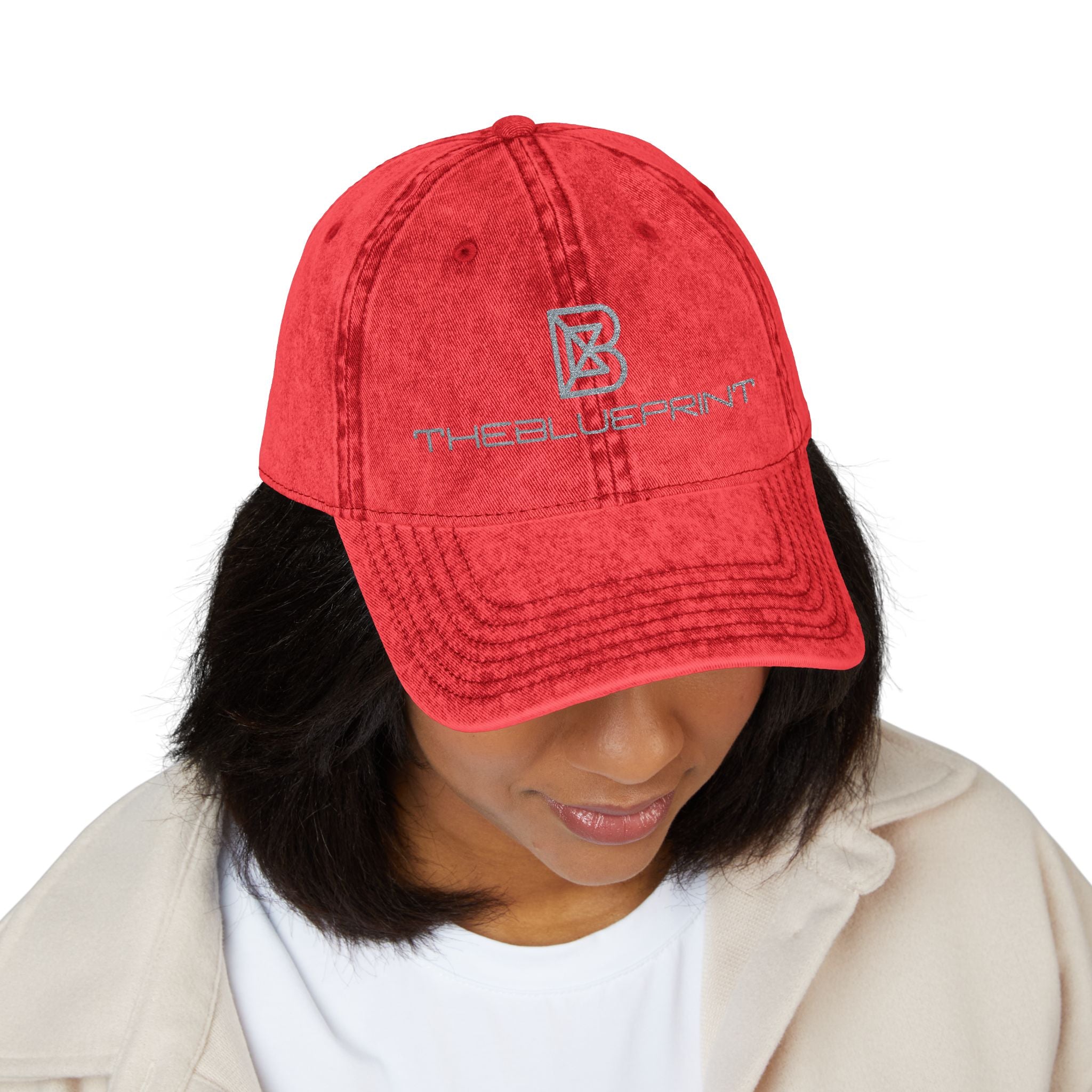 Embroidered Vintage Red Cap — Distressed Logo Baseball Hat