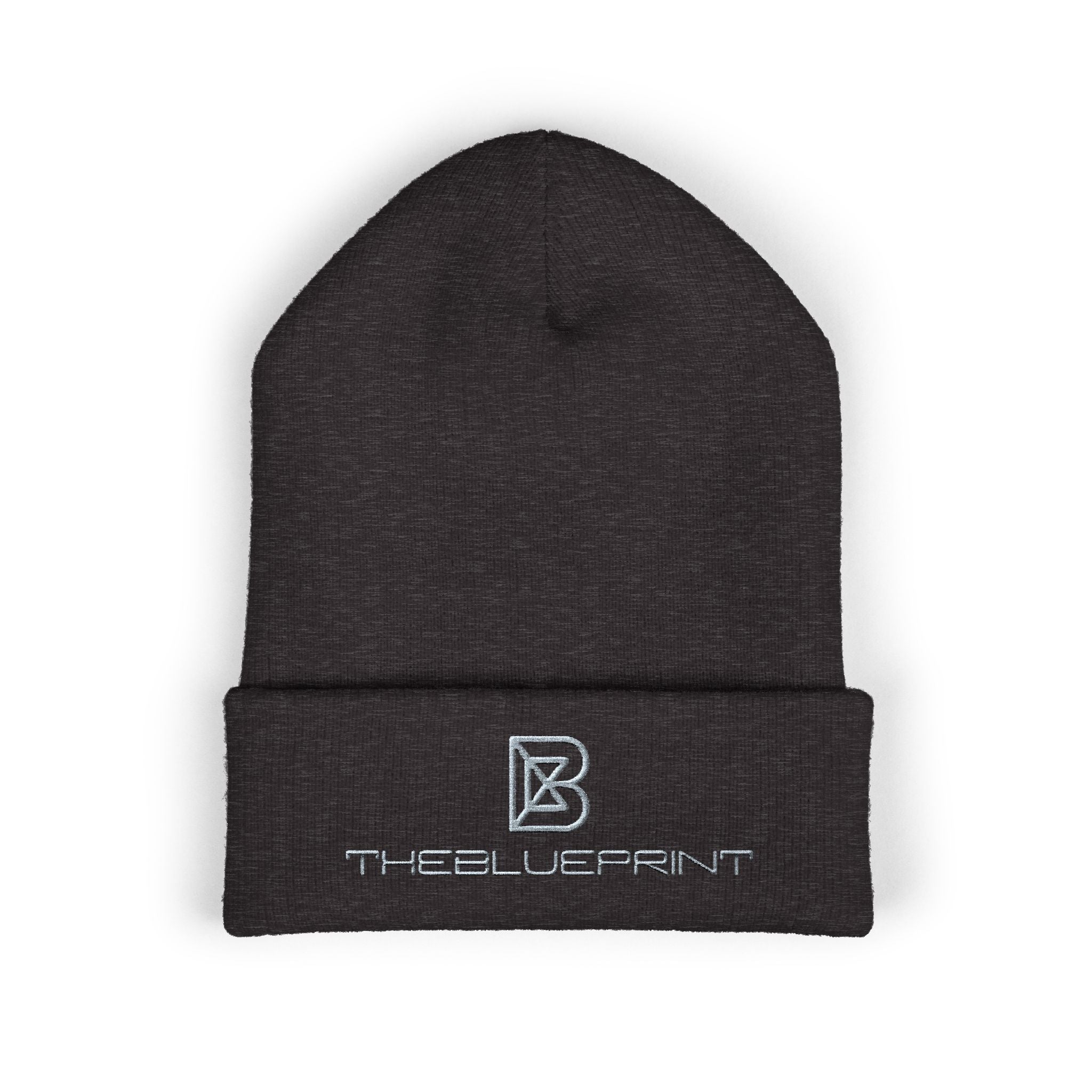 Embroidered White Cuffed Beanie — Minimal 'B' Logo Knit Hat