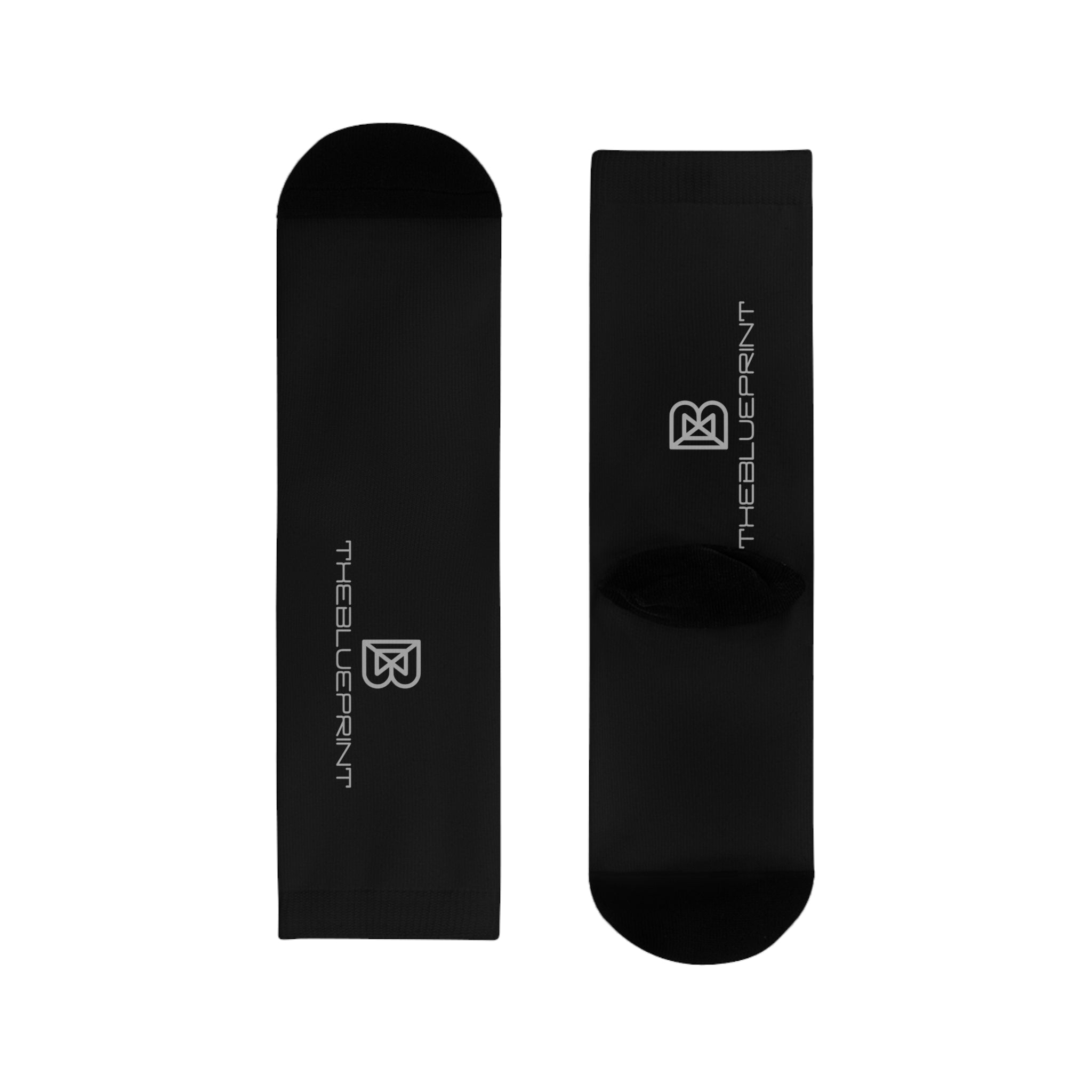 Black Sublimation Crew Socks — Minimal Logo Athletic Socks (EU)