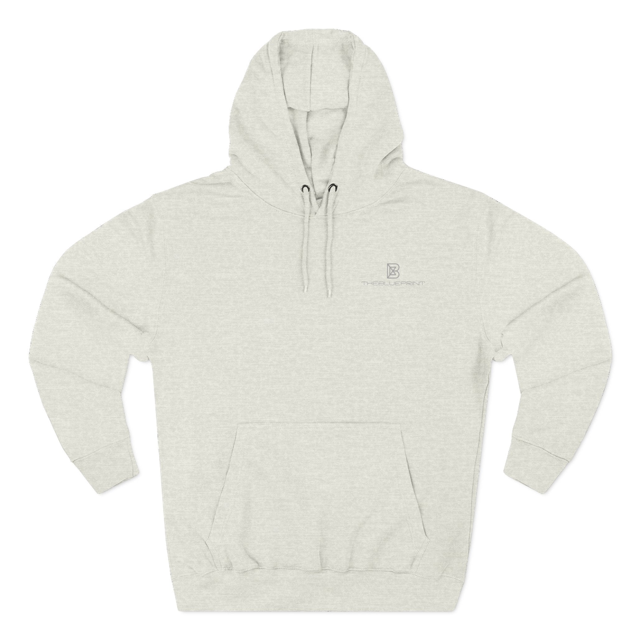 Minimal Embroidered Chest Logo Hoodie — Cozy Three-Panel Fleece Pullover
