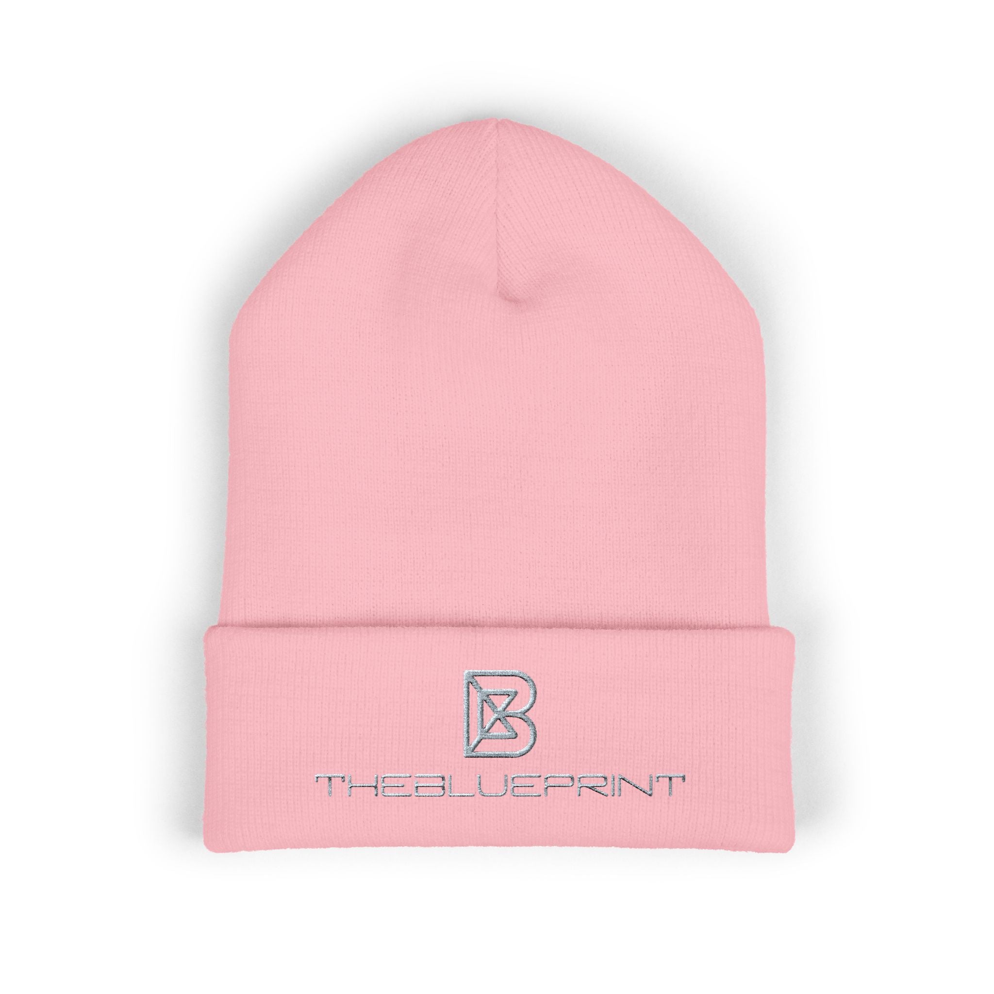 Embroidered White Cuffed Beanie — Minimal 'B' Logo Knit Hat