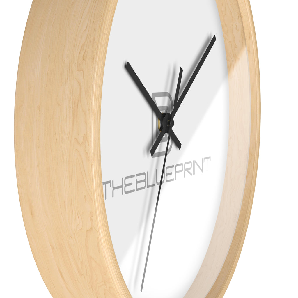 Minimalist Logo Wall Clock — Modern Wooden Frame Clock with 'THEBLUEPRINT' Design