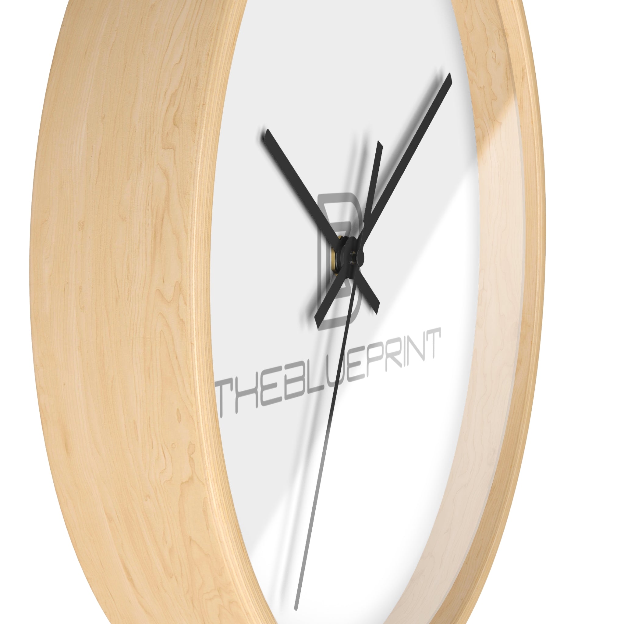 Minimalist Logo Wall Clock — Modern Wooden Frame Clock with 'THEBLUEPRINT' Design