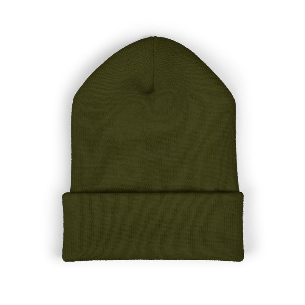 Embroidered White Cuffed Beanie — Minimal 'B' Logo Knit Hat