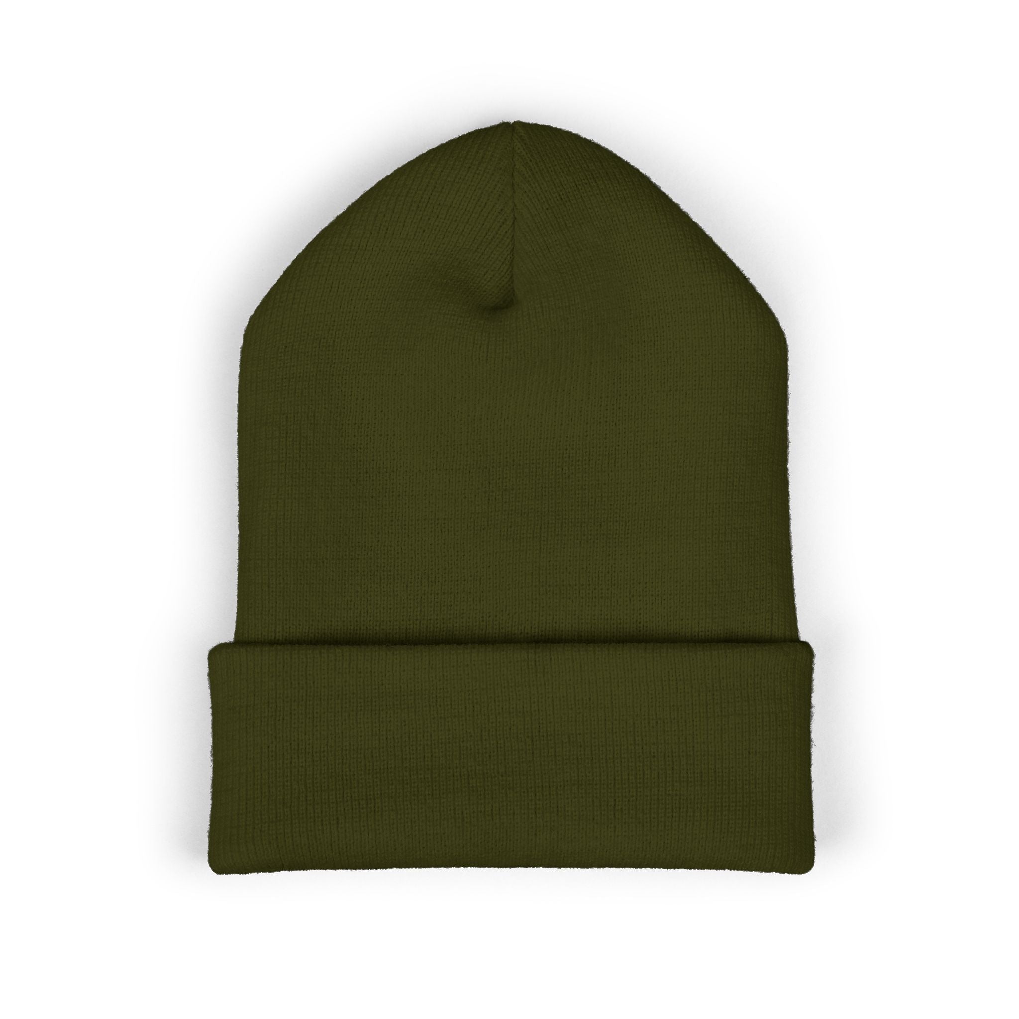 Embroidered White Cuffed Beanie — Minimal 'B' Logo Knit Hat