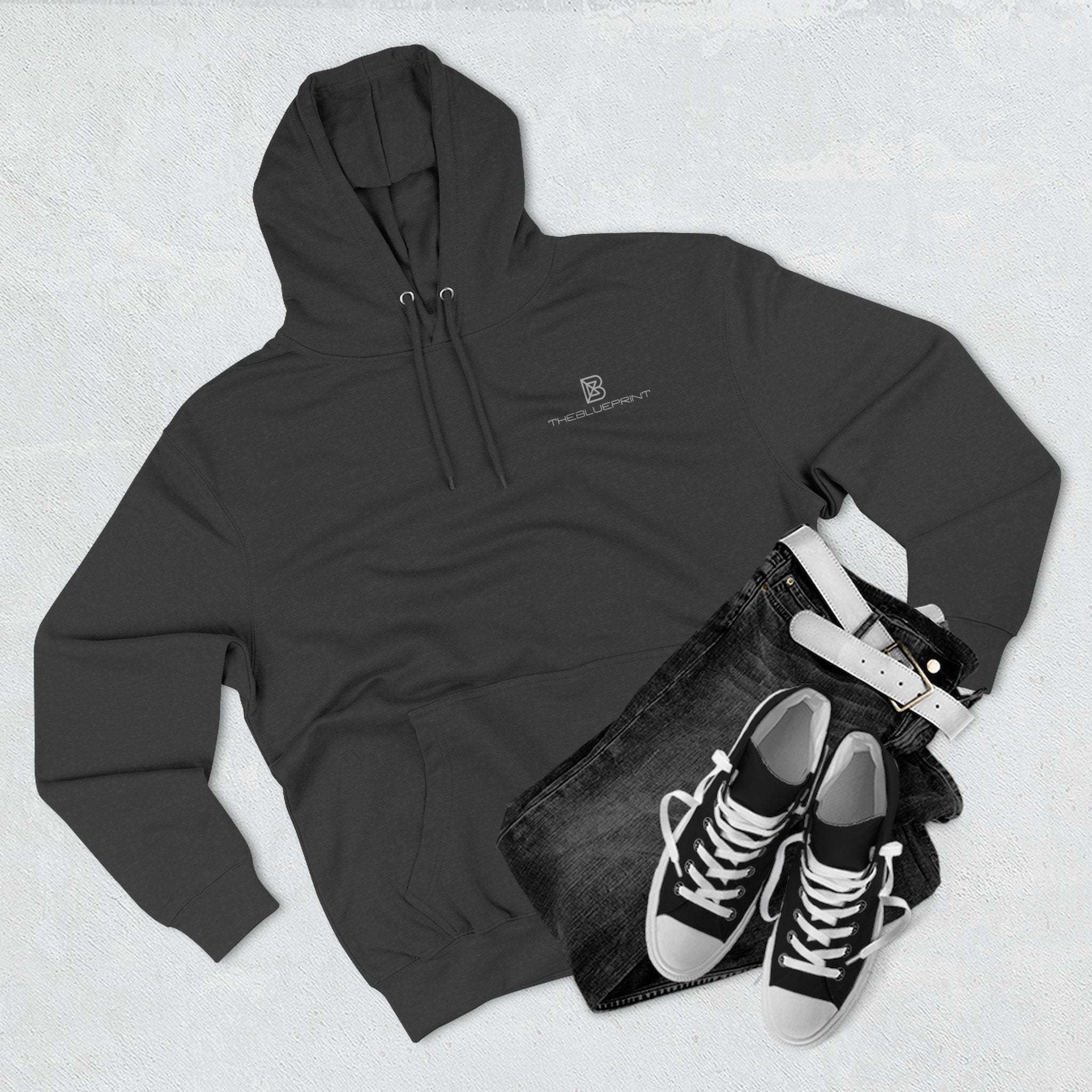 Minimal Embroidered Chest Logo Hoodie — Cozy Three-Panel Fleece Pullover