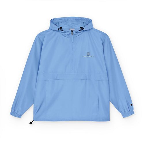 Black Packable Anorak Jacket with Minimal Floral Logo — Lightweight Hooded Windbreaker