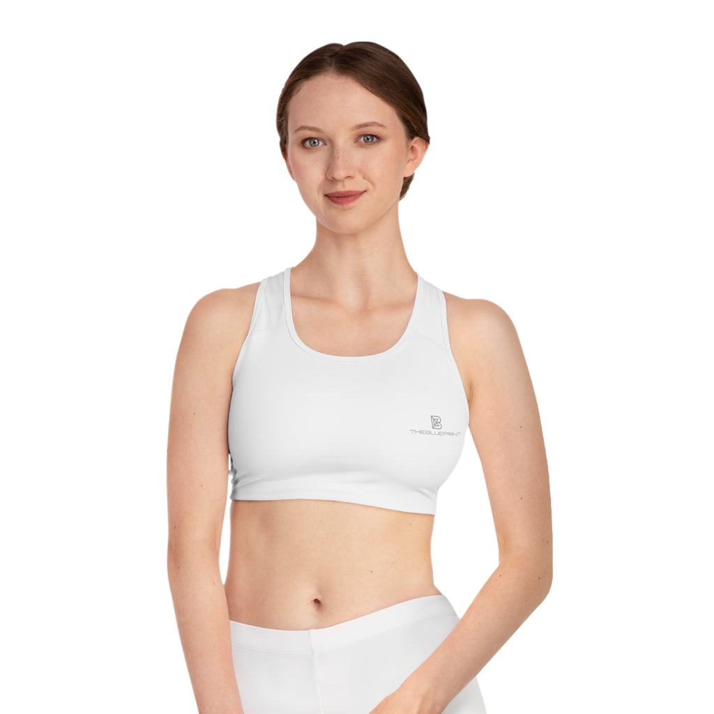 White Racerback Sports Bra — Minimal Logo Activewear