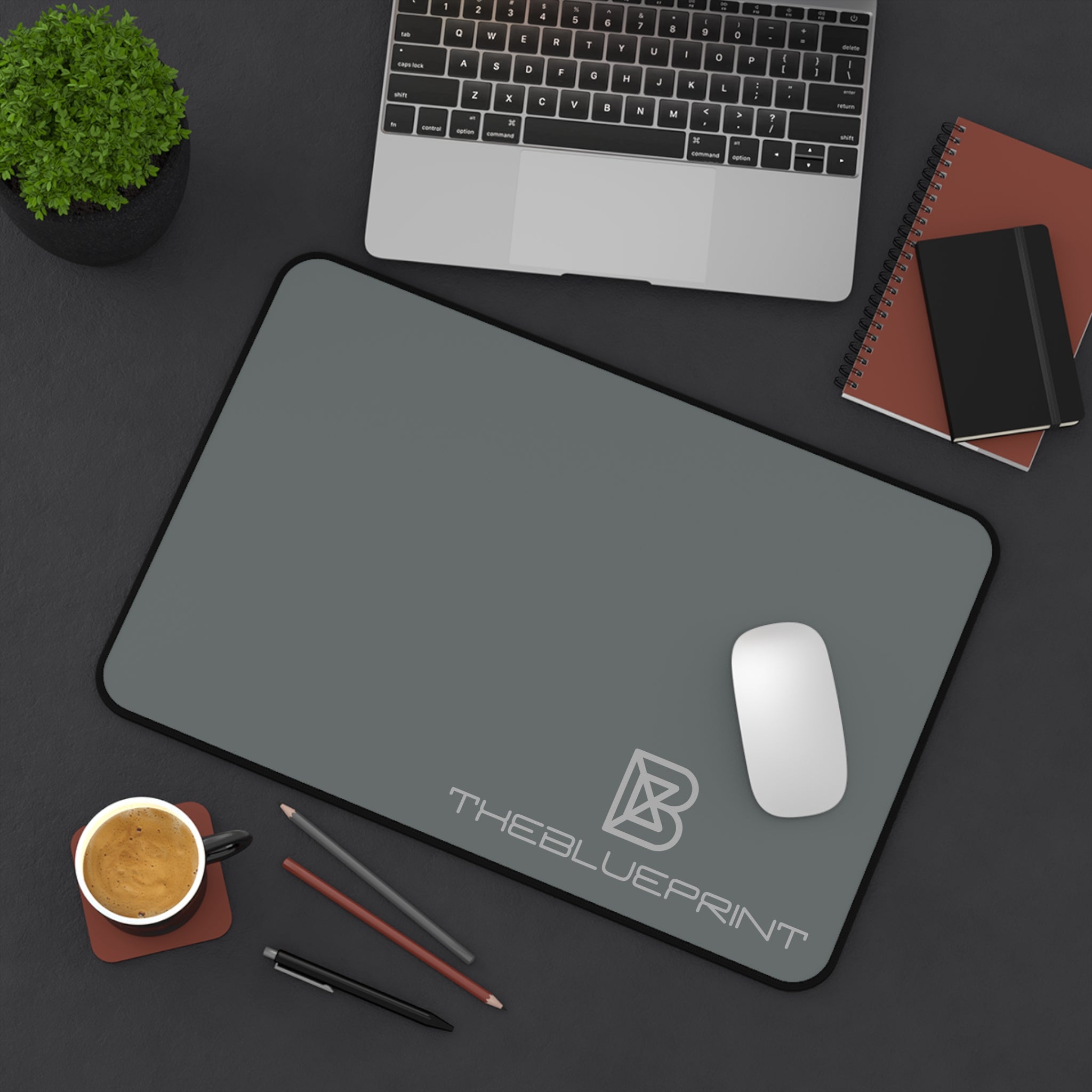 Custom Logo Desk Mat — Minimal White Gaming/Office Mousepad with 'THEBLUEPRINT' Branding