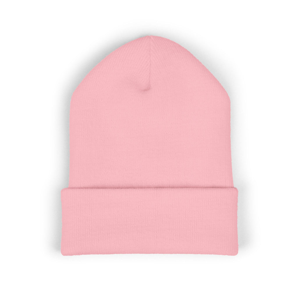 Embroidered White Cuffed Beanie — Minimal 'B' Logo Knit Hat