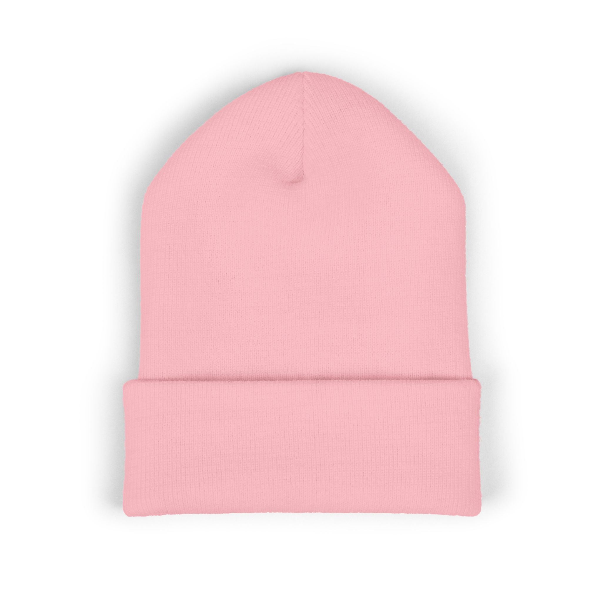 Embroidered White Cuffed Beanie — Minimal 'B' Logo Knit Hat