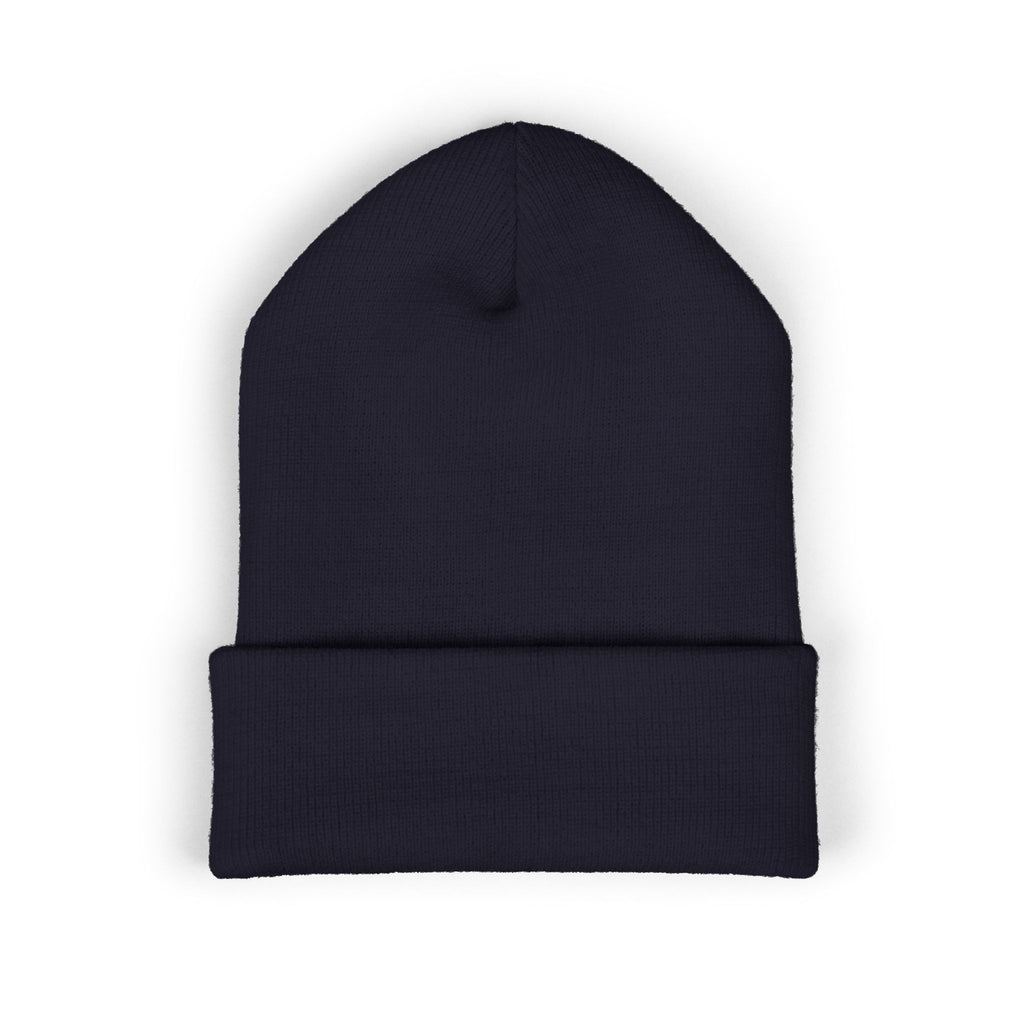 Embroidered White Cuffed Beanie — Minimal 'B' Logo Knit Hat
