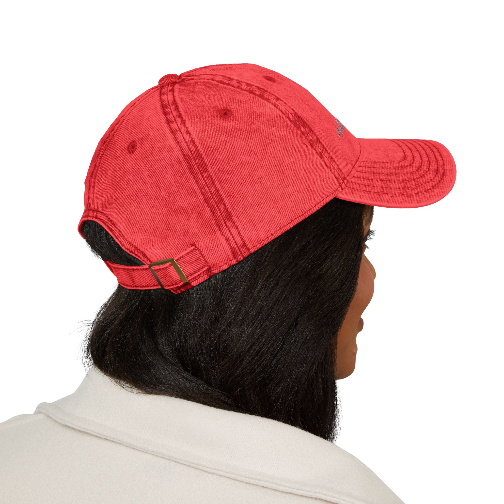 Embroidered Vintage Red Cap — Distressed Logo Baseball Hat