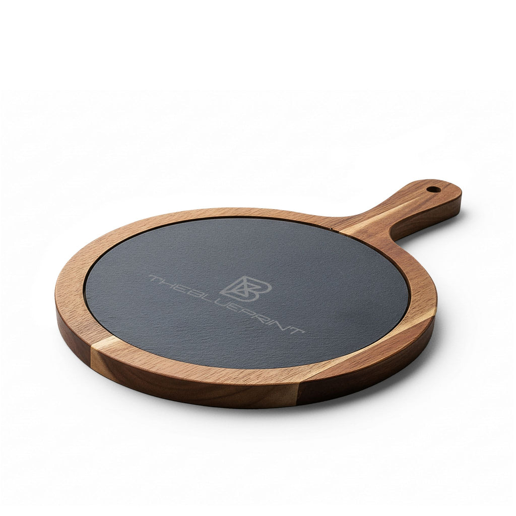 Engraved Acacia Charcuterie Board with Slate Insert & Cheese Tools