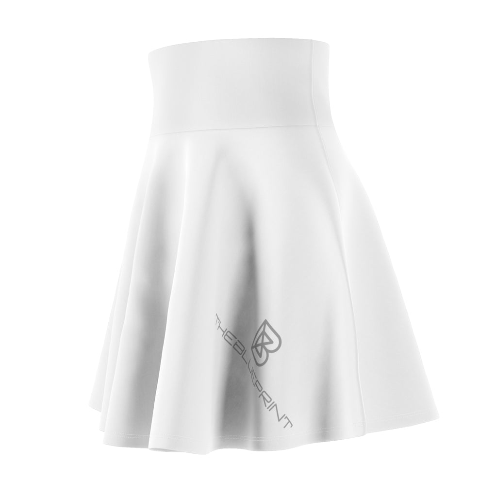 White AOP Women's Skater Skirt — Flared High-Waist Casual Skirt