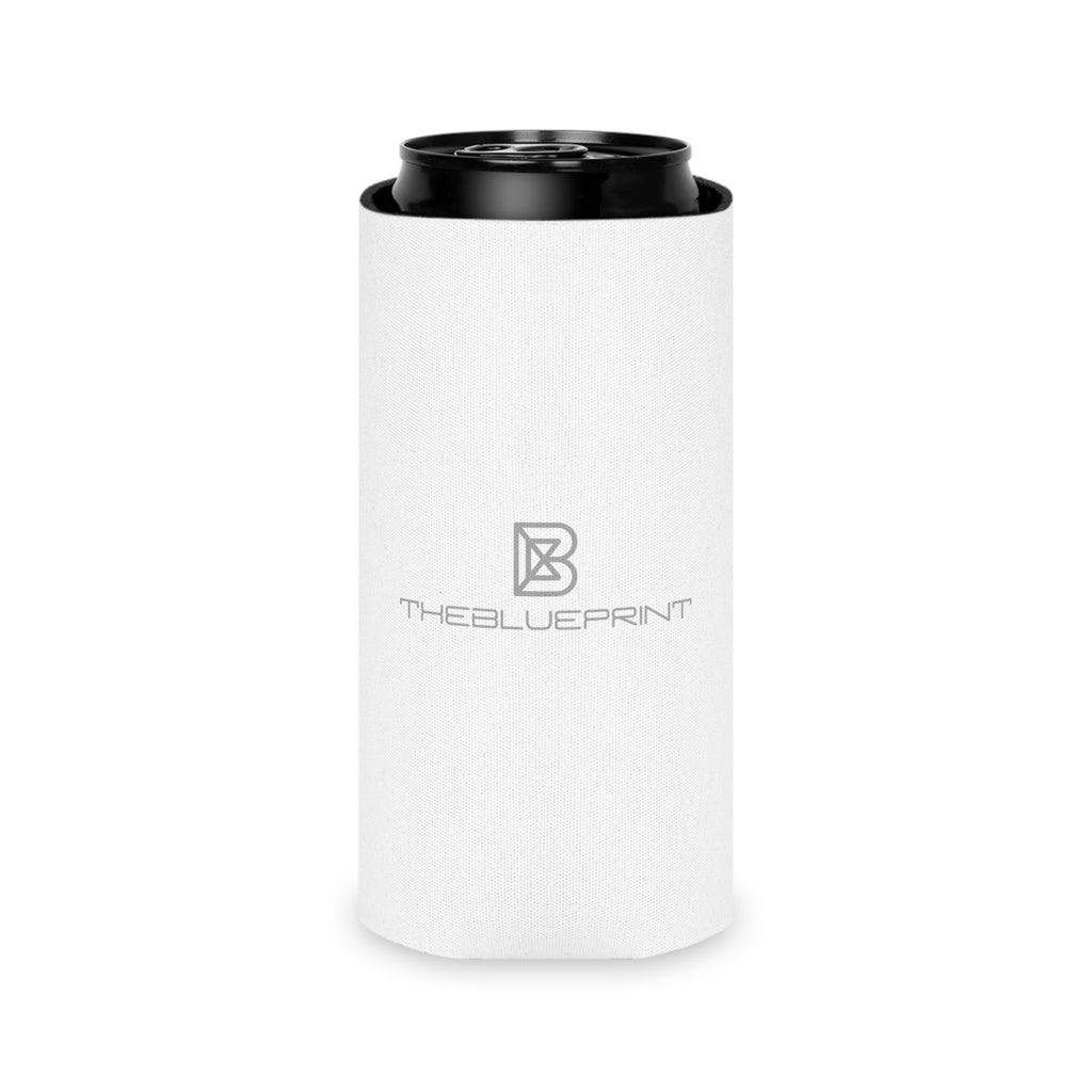 White Can Cooler with Subtle 'THEBLUEPRINT' Logo – Slim Insulated Beverage Koozie