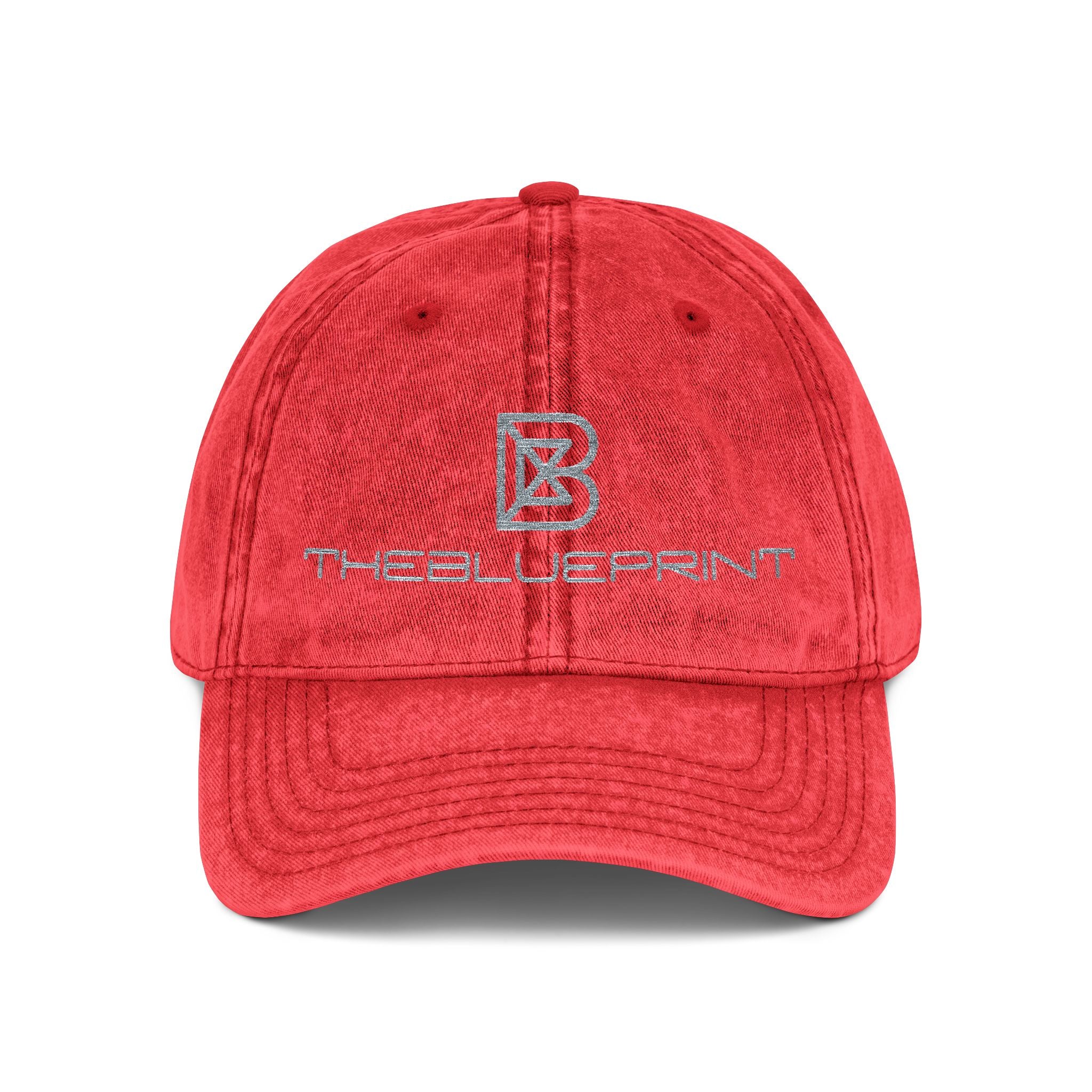 Embroidered Vintage Red Cap — Distressed Logo Baseball Hat