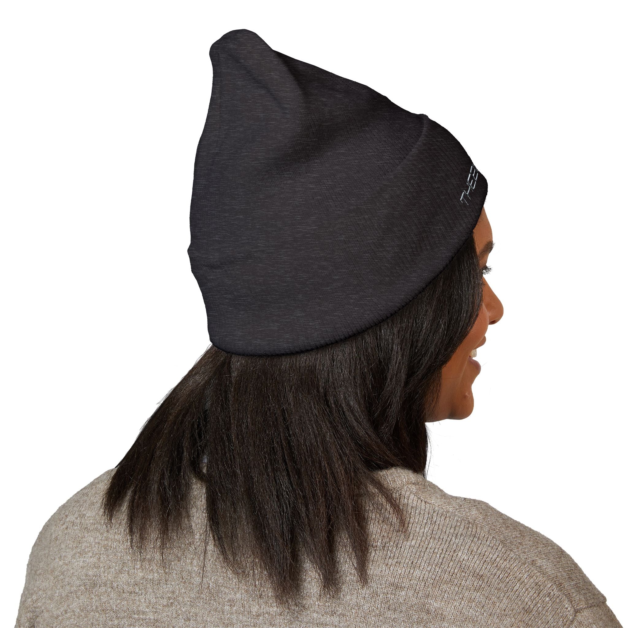 Embroidered White Cuffed Beanie — Minimal 'B' Logo Knit Hat