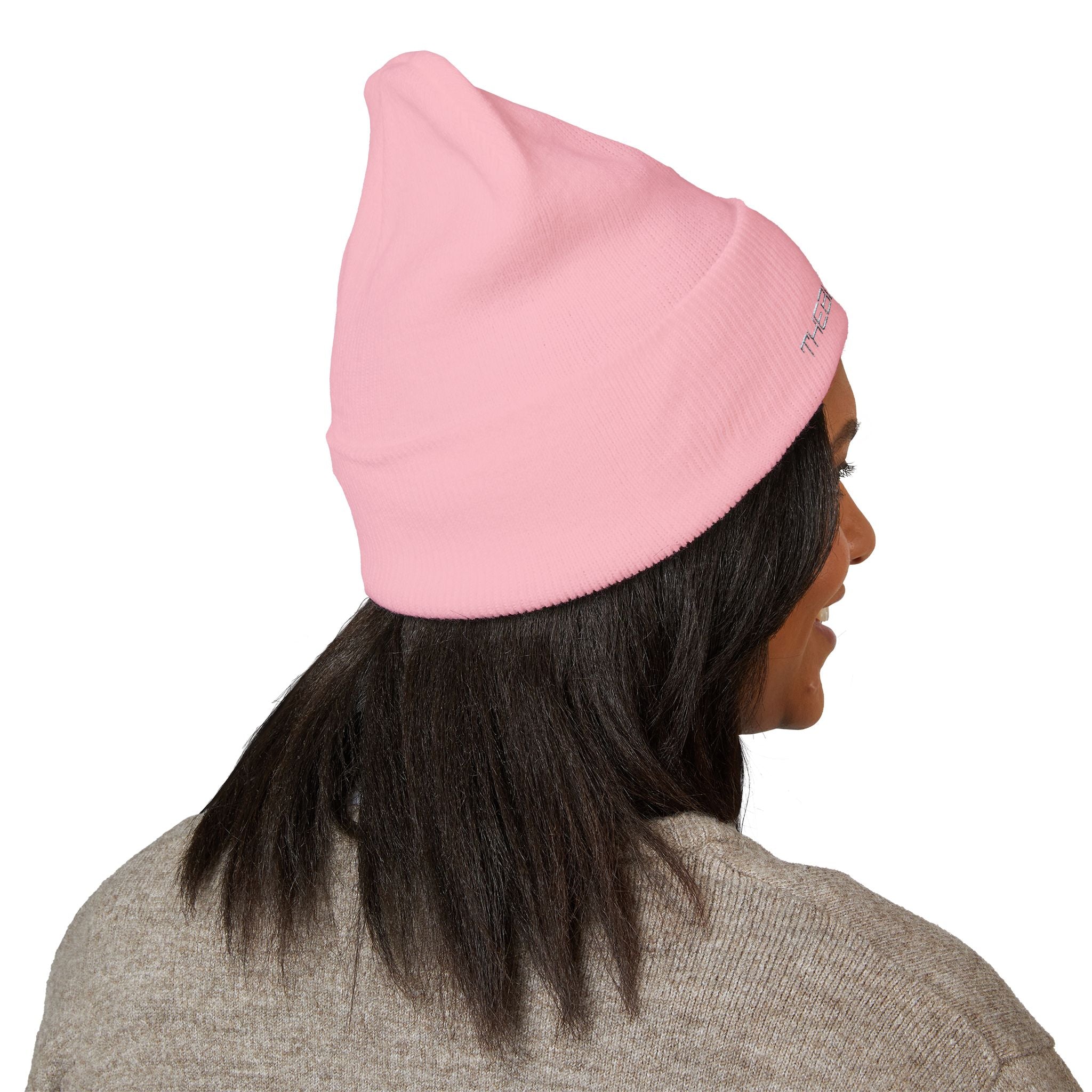 Embroidered White Cuffed Beanie — Minimal 'B' Logo Knit Hat