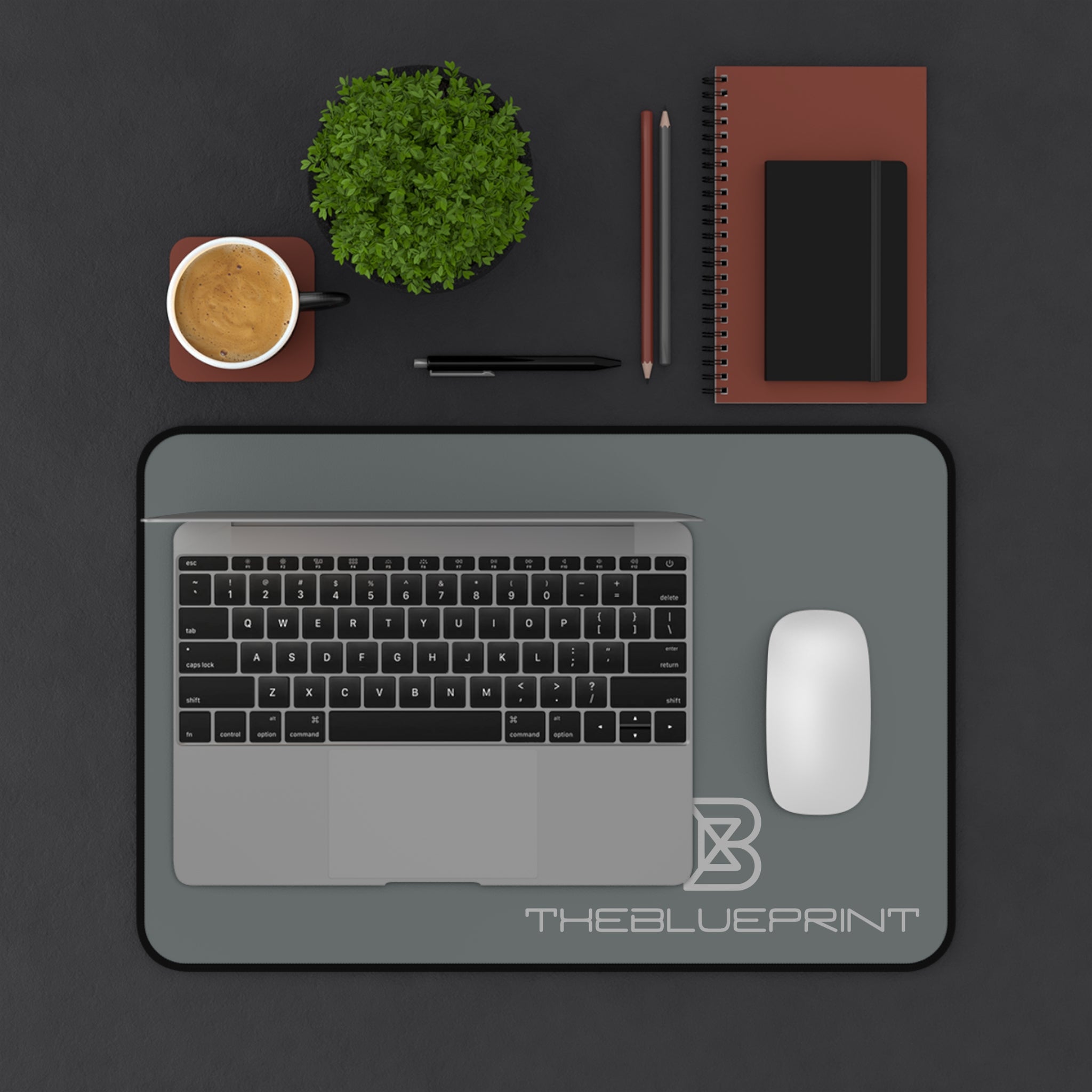 Custom Logo Desk Mat — Minimal White Gaming/Office Mousepad with 'THEBLUEPRINT' Branding