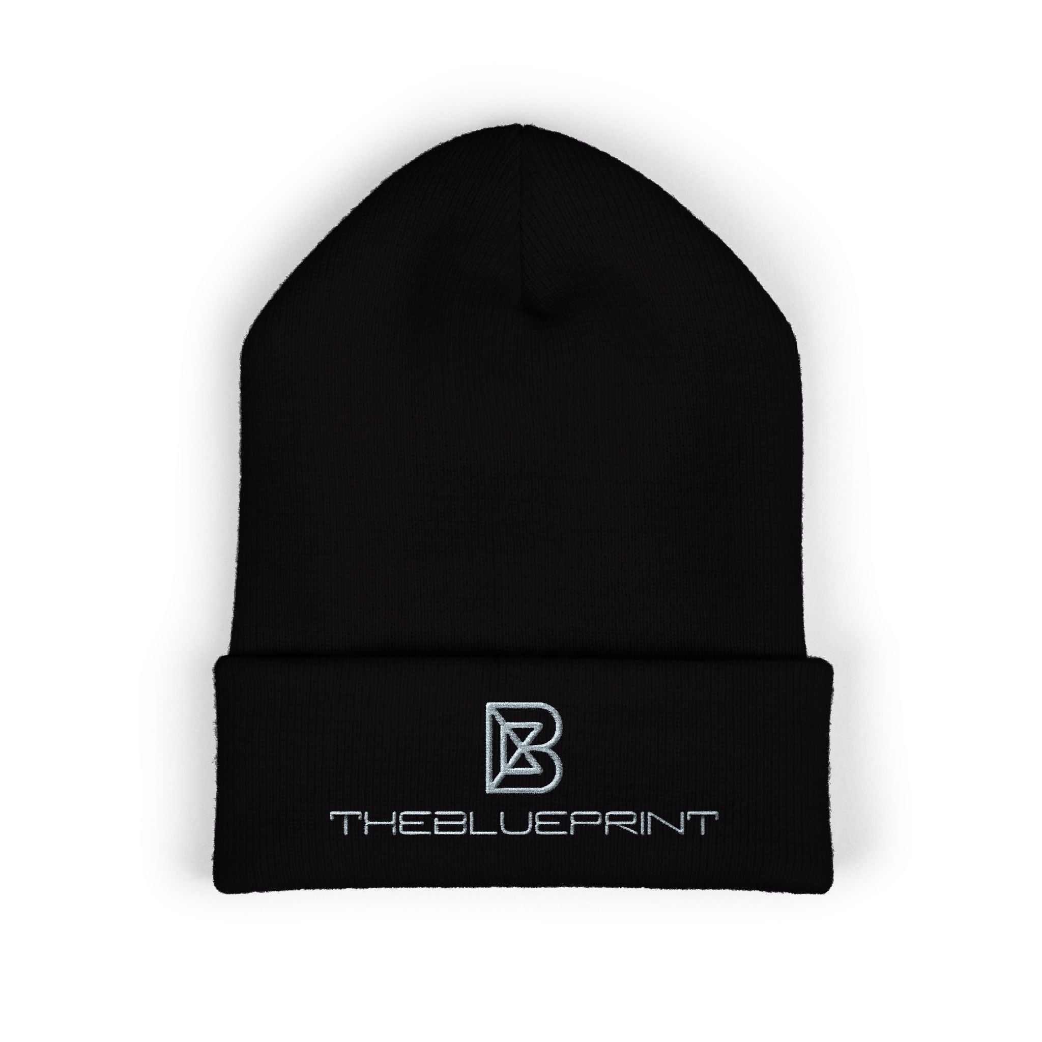Embroidered White Cuffed Beanie — Minimal 'B' Logo Knit Hat
