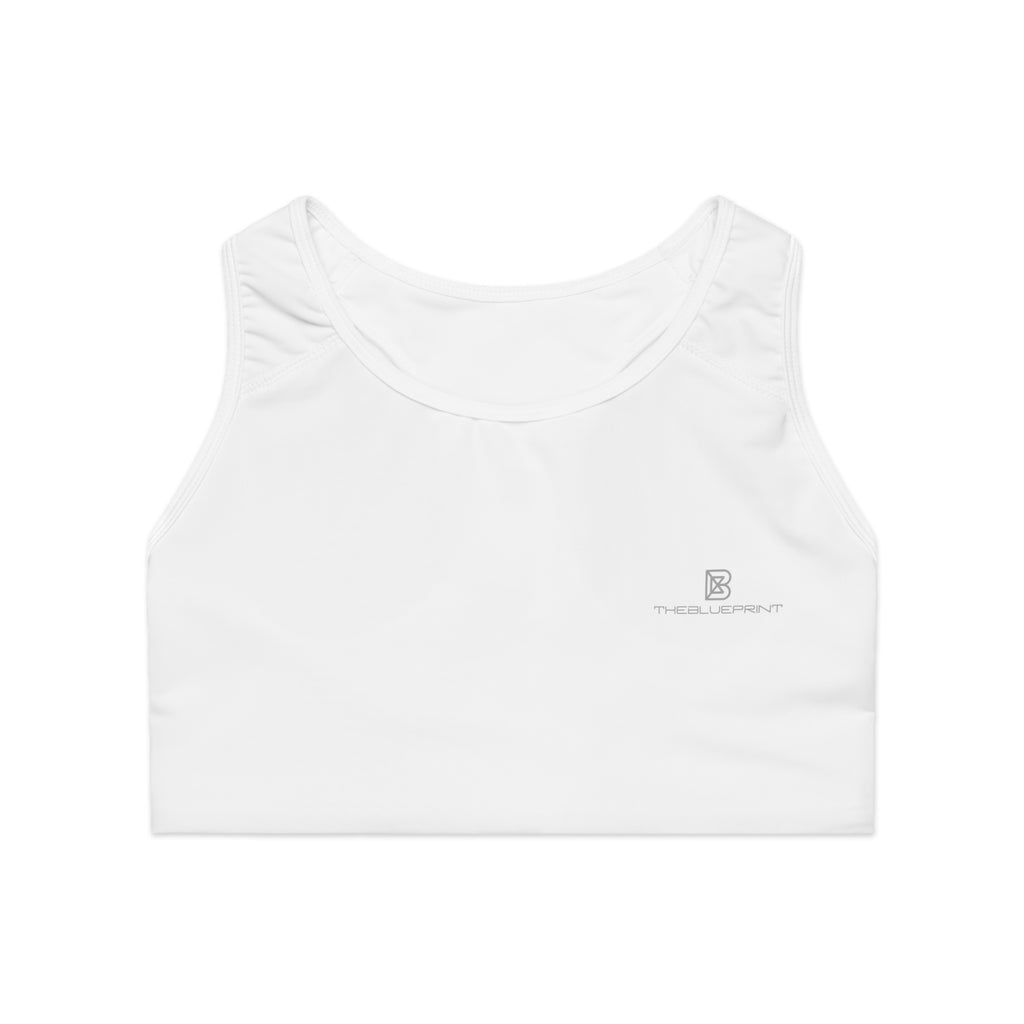 White Racerback Sports Bra — Minimal Logo Activewear