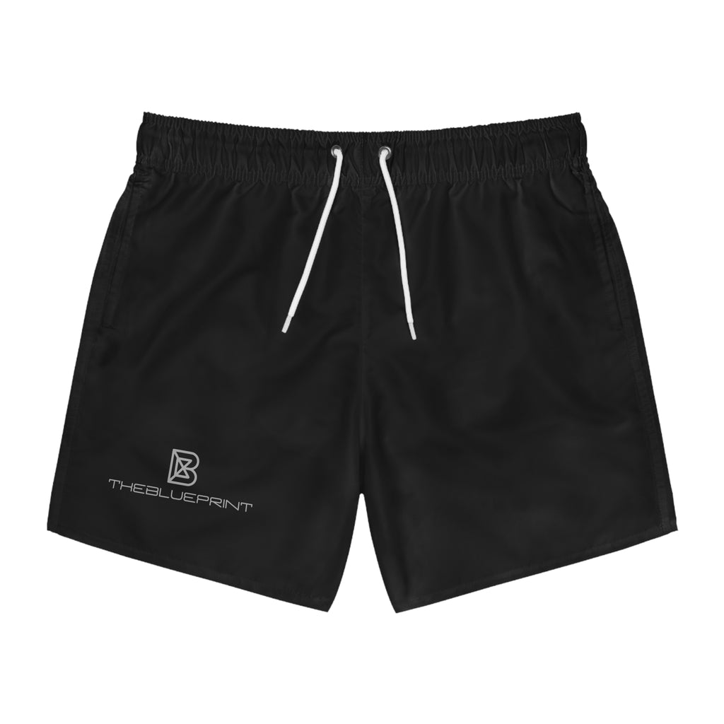 Minimal White Swim Trunks — Subtle Logo Beach Shorts