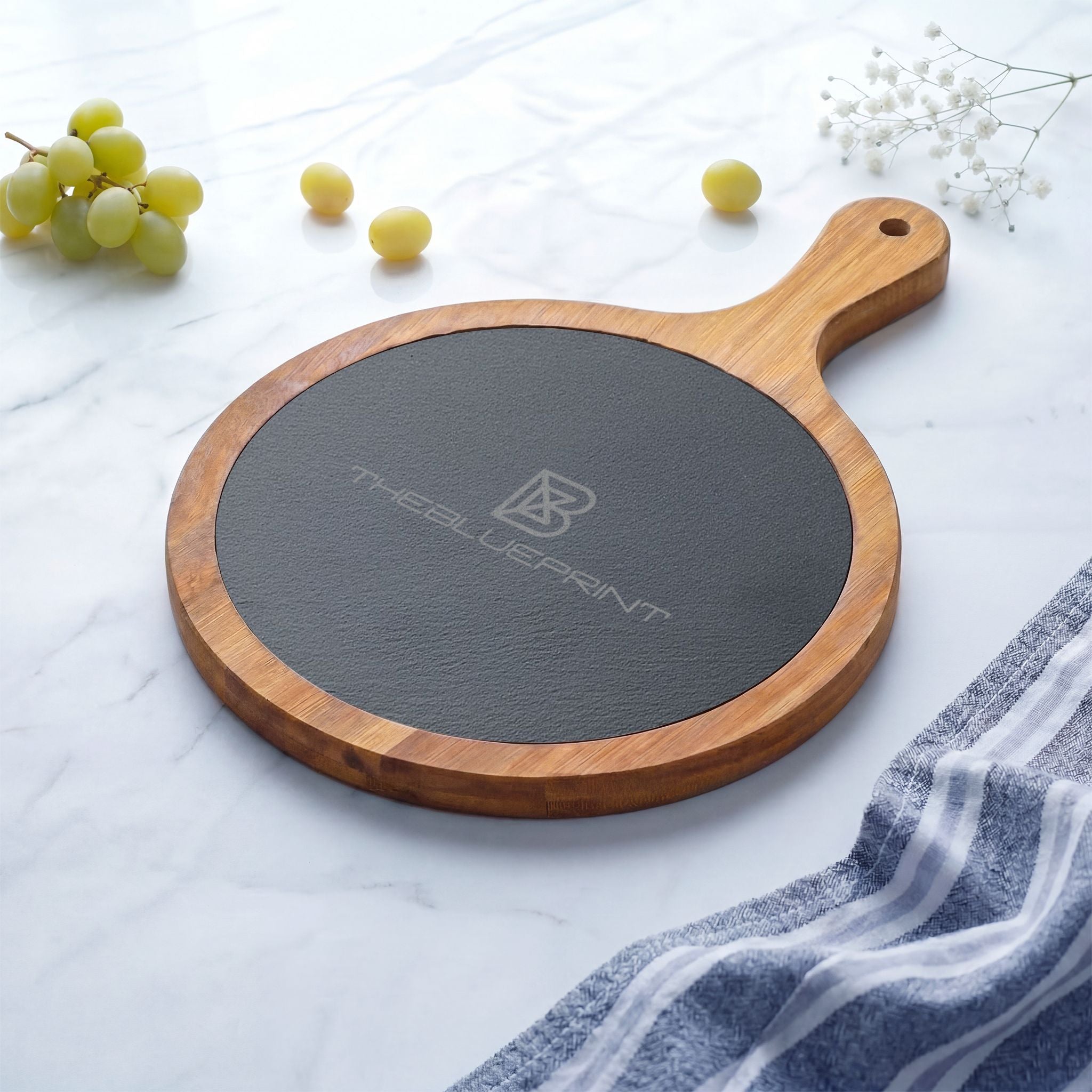 Engraved Acacia Charcuterie Board with Slate Insert & Cheese Tools