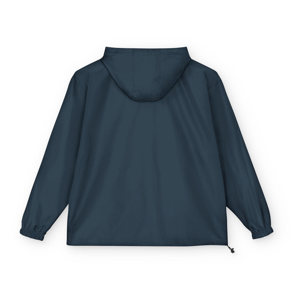 Black Packable Anorak Jacket with Minimal Floral Logo — Lightweight Hooded Windbreaker