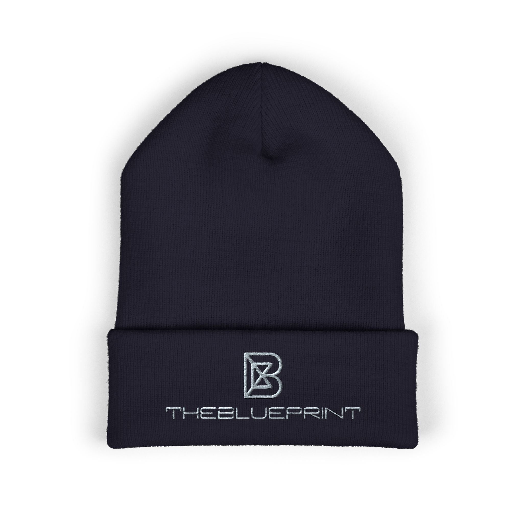 Embroidered White Cuffed Beanie — Minimal 'B' Logo Knit Hat
