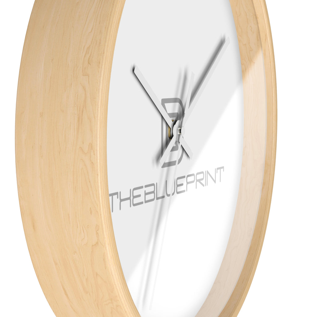 Minimalist Logo Wall Clock — Modern Wooden Frame Clock with 'THEBLUEPRINT' Design