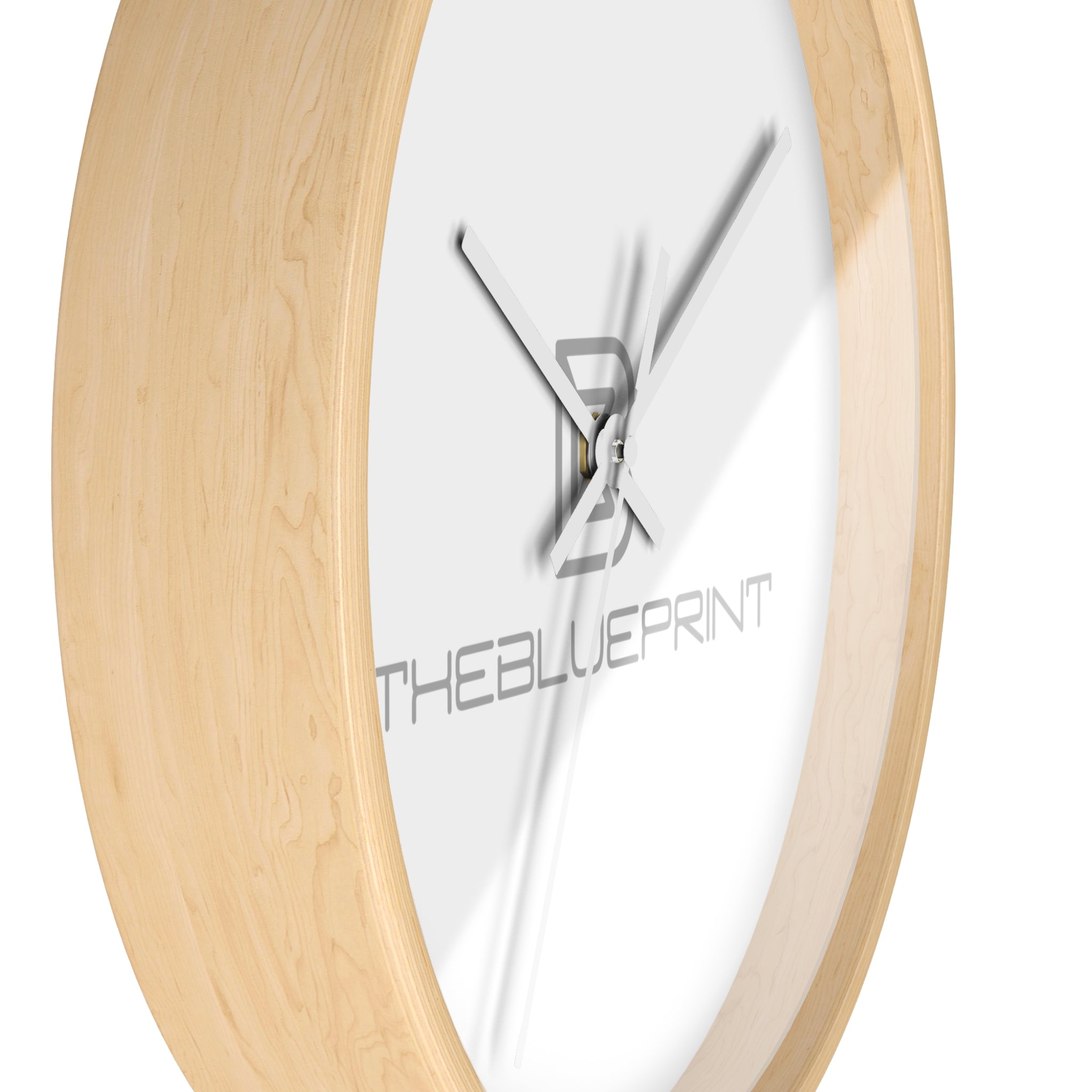 Minimalist Logo Wall Clock — Modern Wooden Frame Clock with 'THEBLUEPRINT' Design