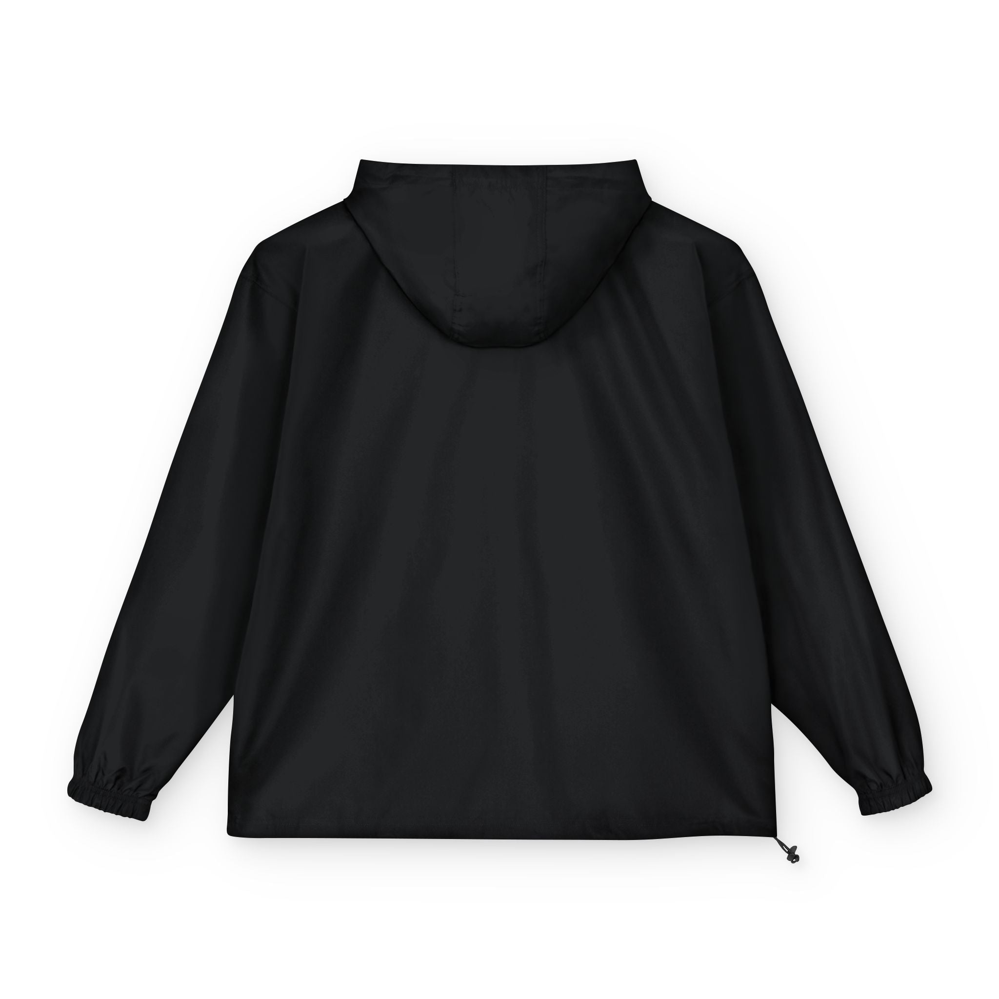 Black Packable Anorak Jacket with Minimal Floral Logo — Lightweight Hooded Windbreaker