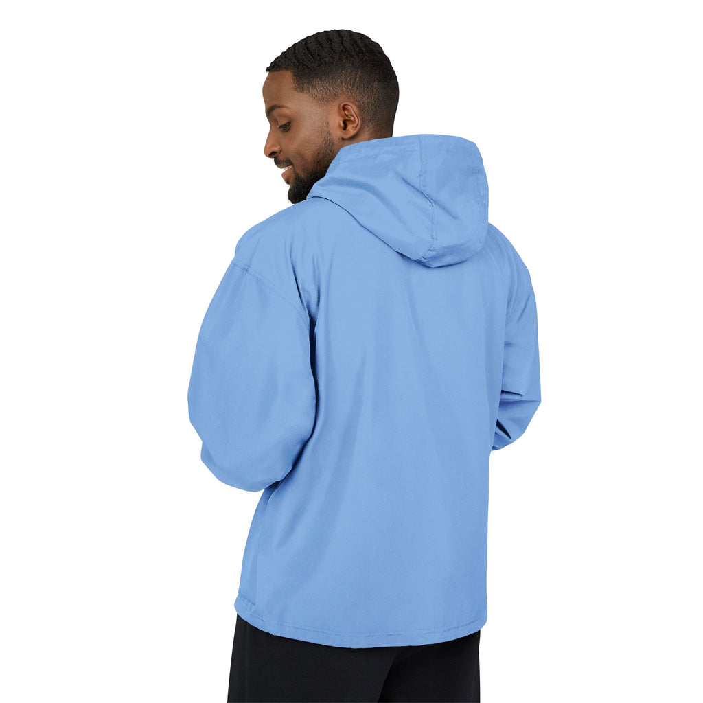 Black Packable Anorak Jacket with Minimal Floral Logo — Lightweight Hooded Windbreaker
