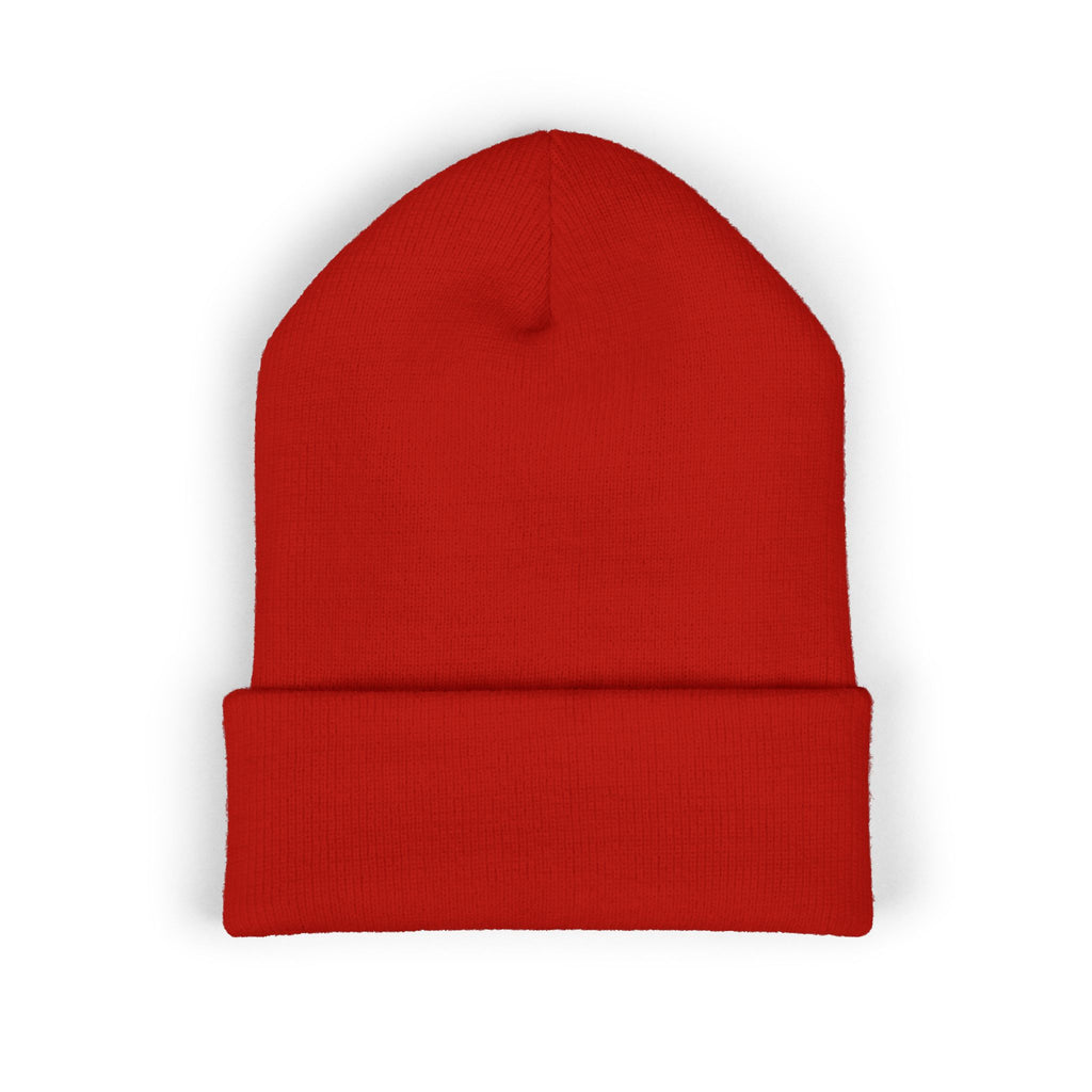 Embroidered White Cuffed Beanie — Minimal 'B' Logo Knit Hat