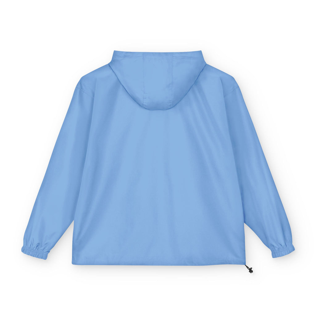 Black Packable Anorak Jacket with Minimal Floral Logo — Lightweight Hooded Windbreaker