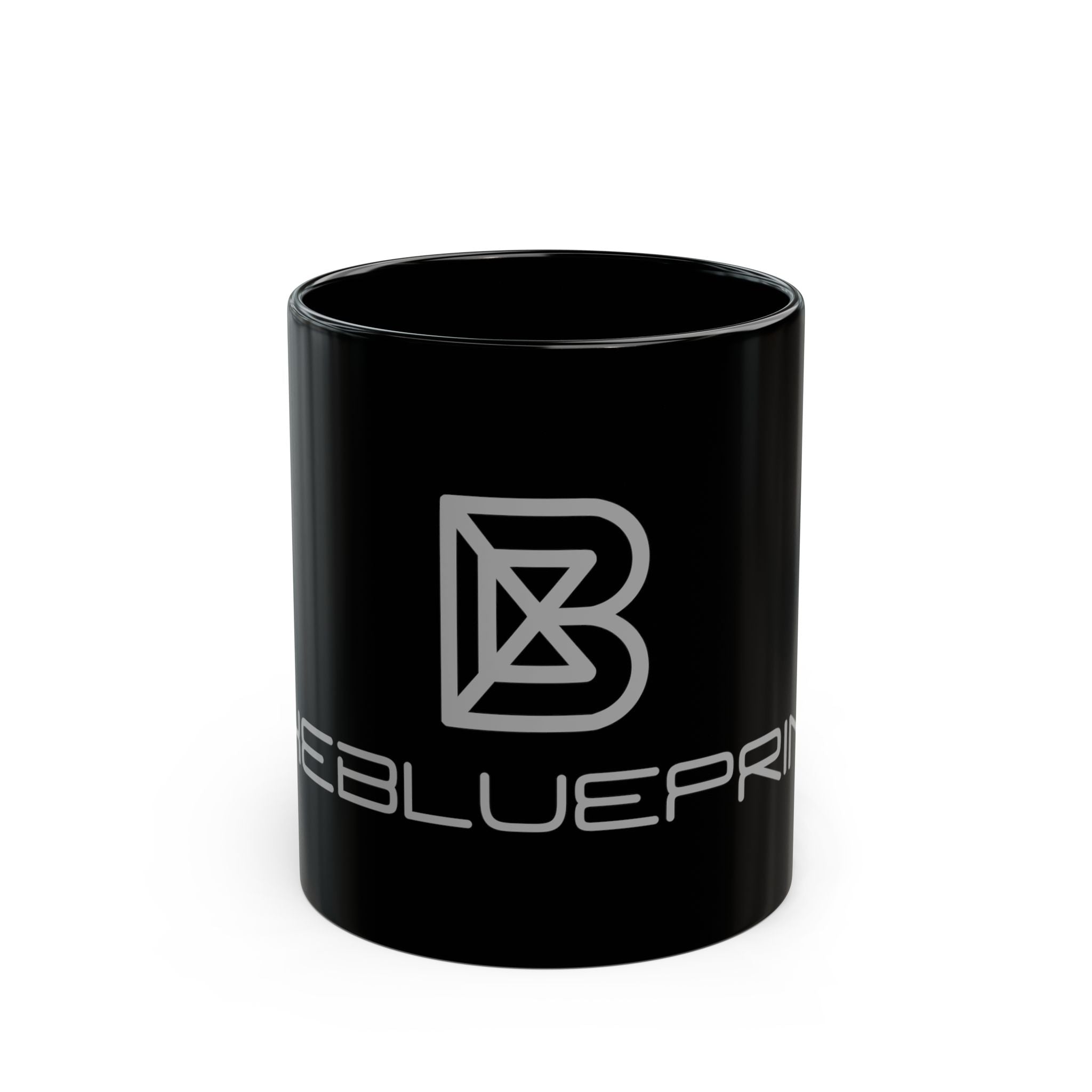 Black Logo Mug — Sleek Monochrome Coffee Cup with 'Blueprint' Emblem (11oz & 15oz)