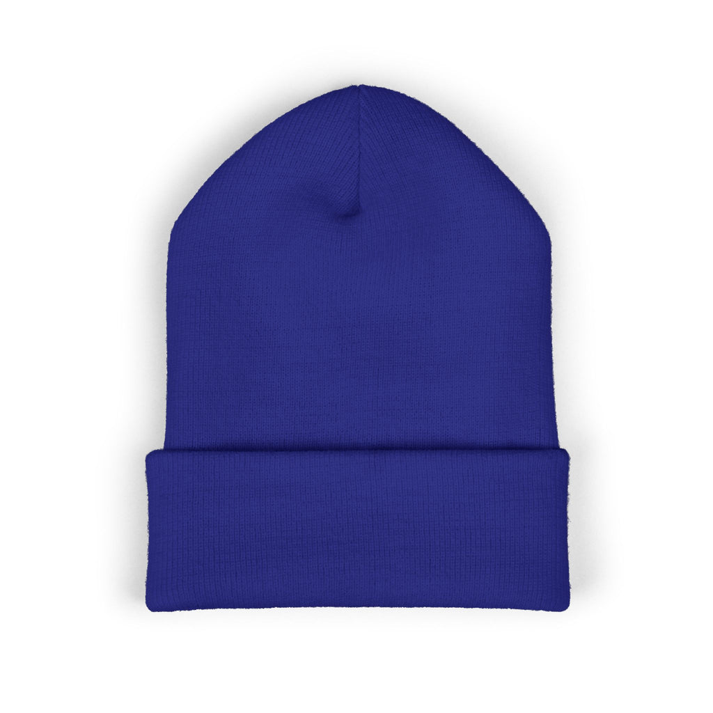 Embroidered White Cuffed Beanie — Minimal 'B' Logo Knit Hat