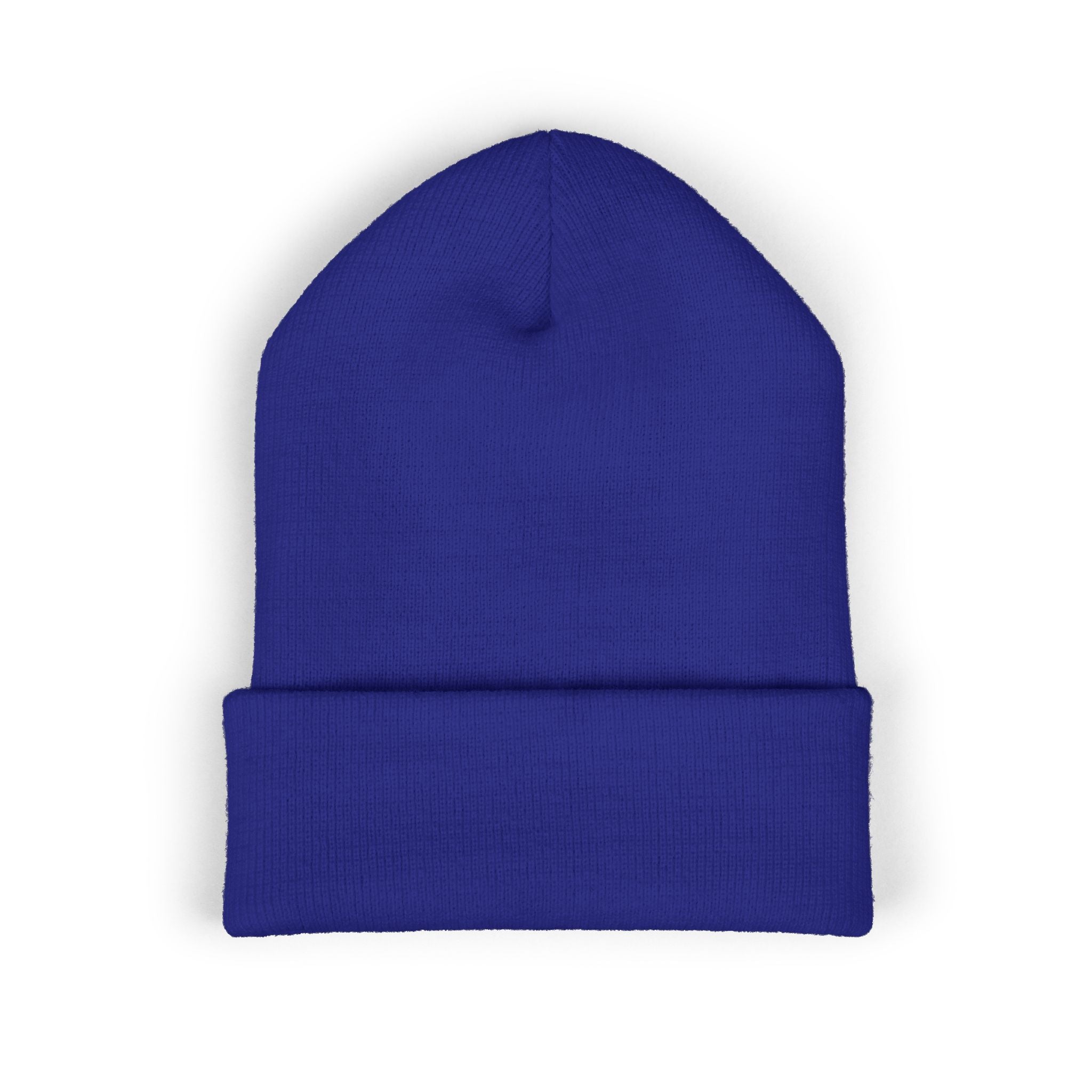 Embroidered White Cuffed Beanie — Minimal 'B' Logo Knit Hat