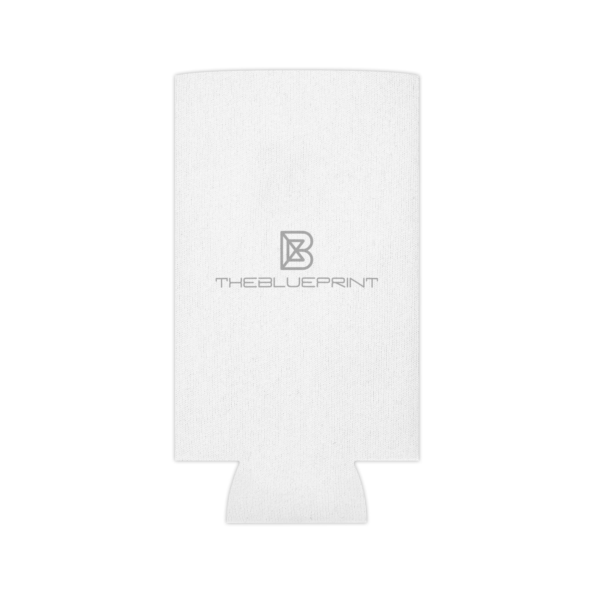 White Can Cooler with Subtle 'THEBLUEPRINT' Logo – Slim Insulated Beverage Koozie