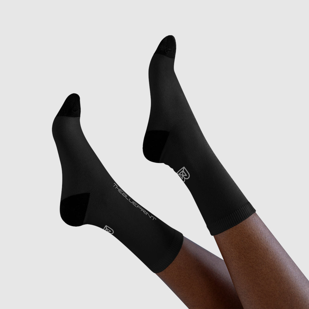 Black Sublimation Crew Socks — Minimal Logo Athletic Socks (EU)