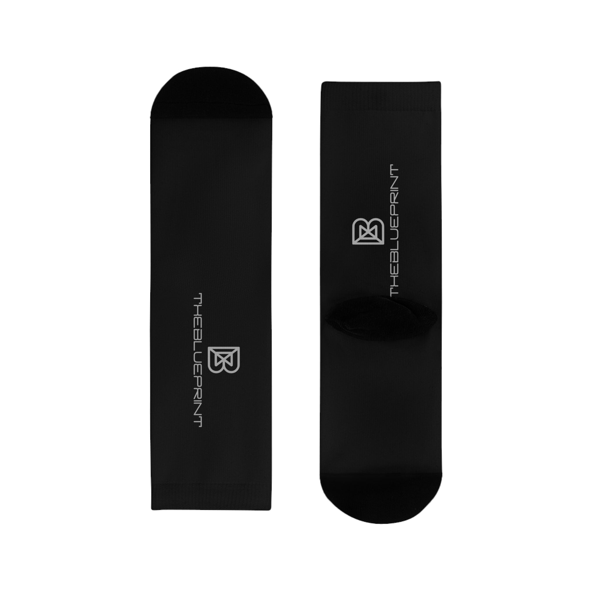 Black Sublimation Crew Socks — Minimal Logo Athletic Socks (EU)