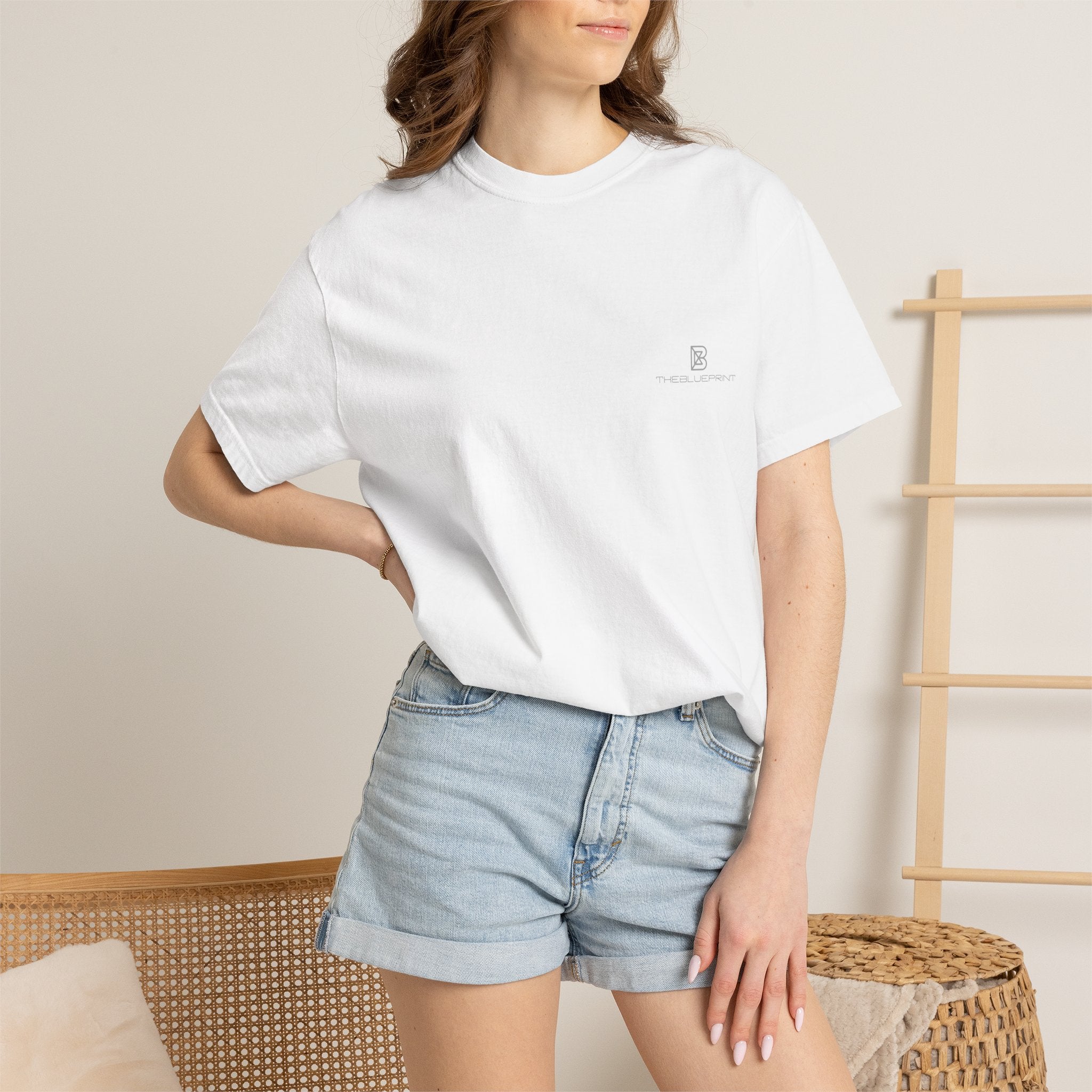 Minimal White T-Shirt with Small Chest Logo — 'B' Monogram Tee