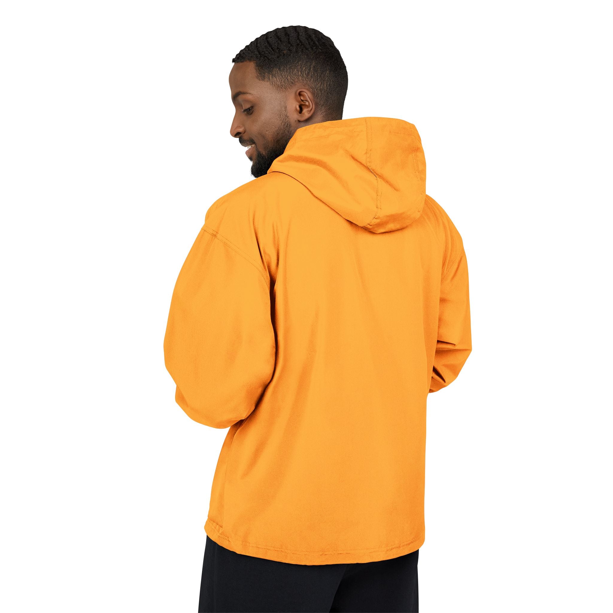 Black Packable Anorak Jacket with Minimal Floral Logo — Lightweight Hooded Windbreaker