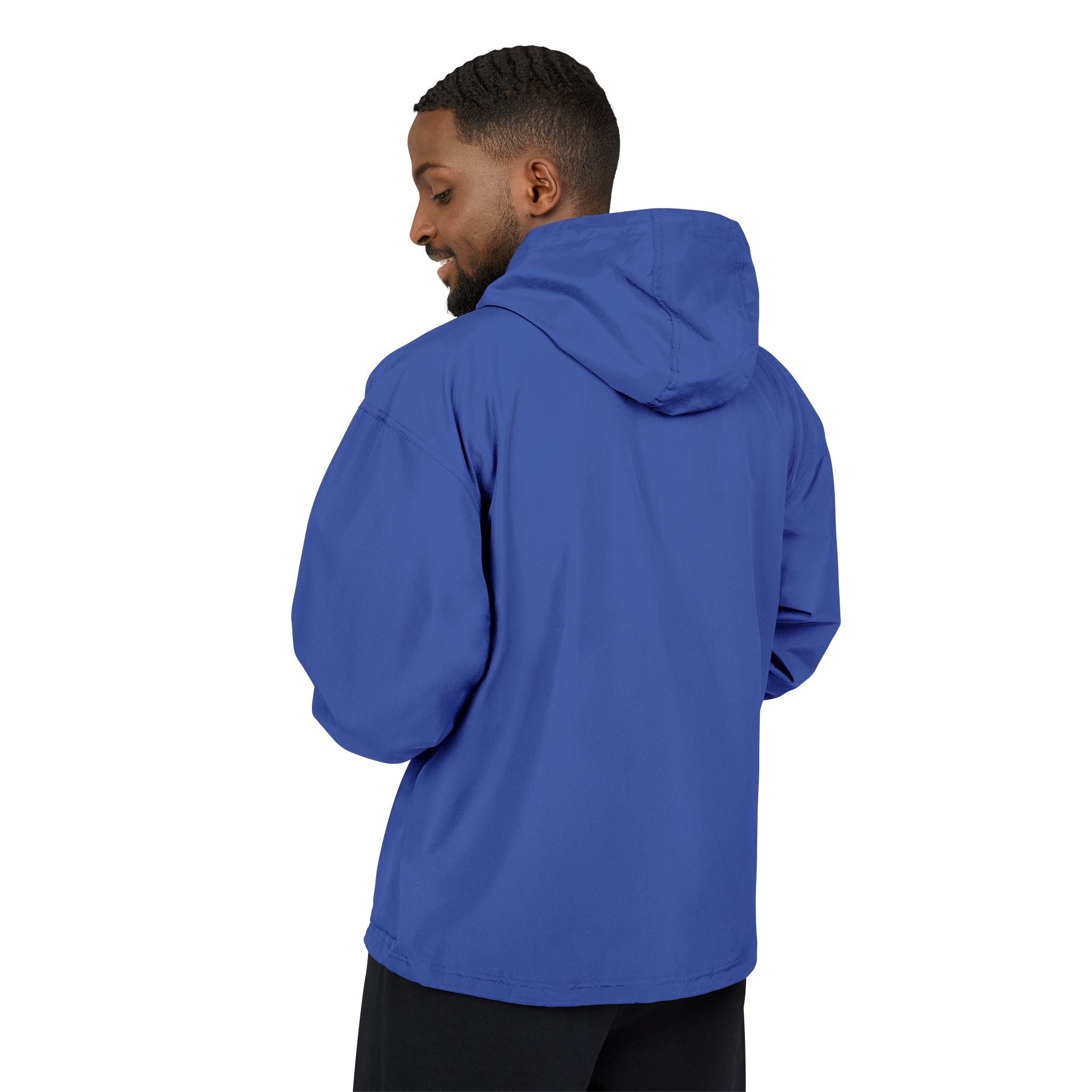 Black Packable Anorak Jacket with Minimal Floral Logo — Lightweight Hooded Windbreaker