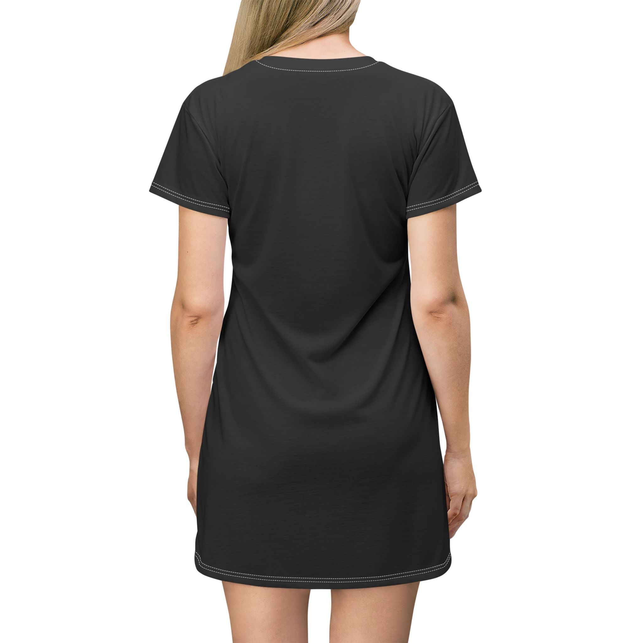 Black Minimal T-Shirt Dress — Casual All-Over Print Summer Tee Dress